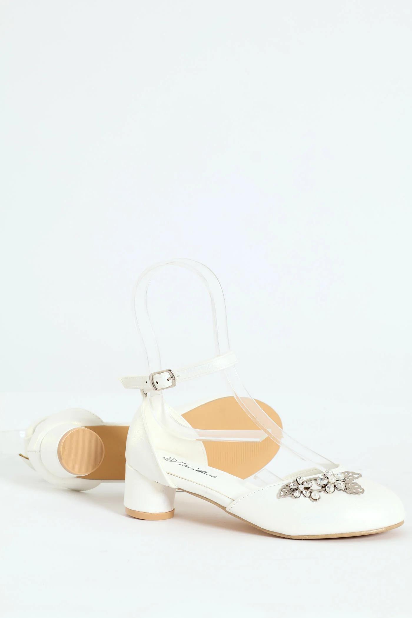 Girls Pearl Trim Heel - White - Image 4