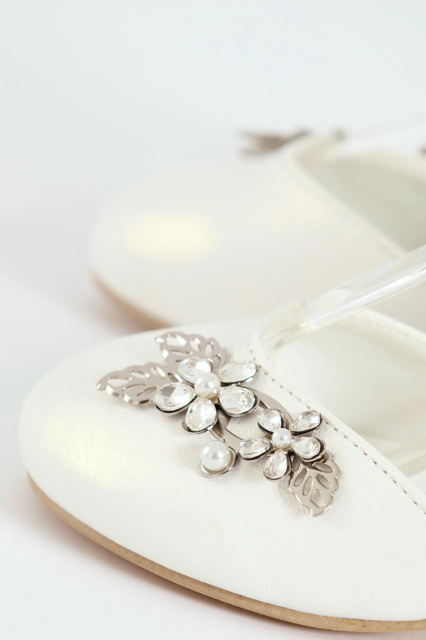 Girls Pearl Trim Heel - White - Image 5