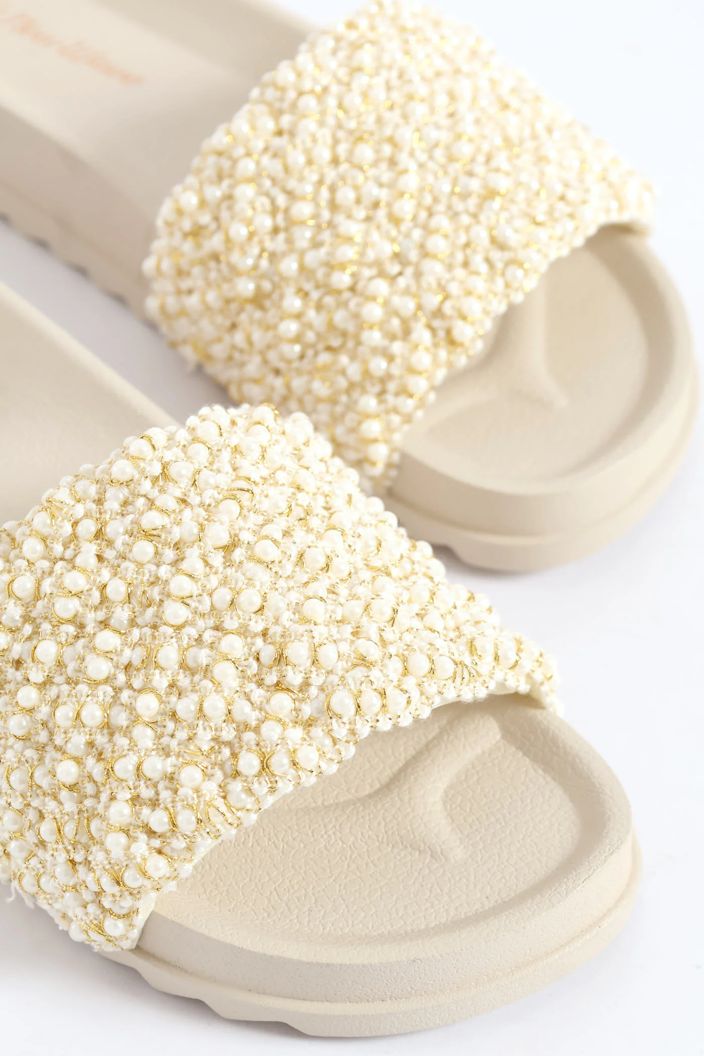 Girls Pearl Trim Pool Sandal - Cream - Image 3