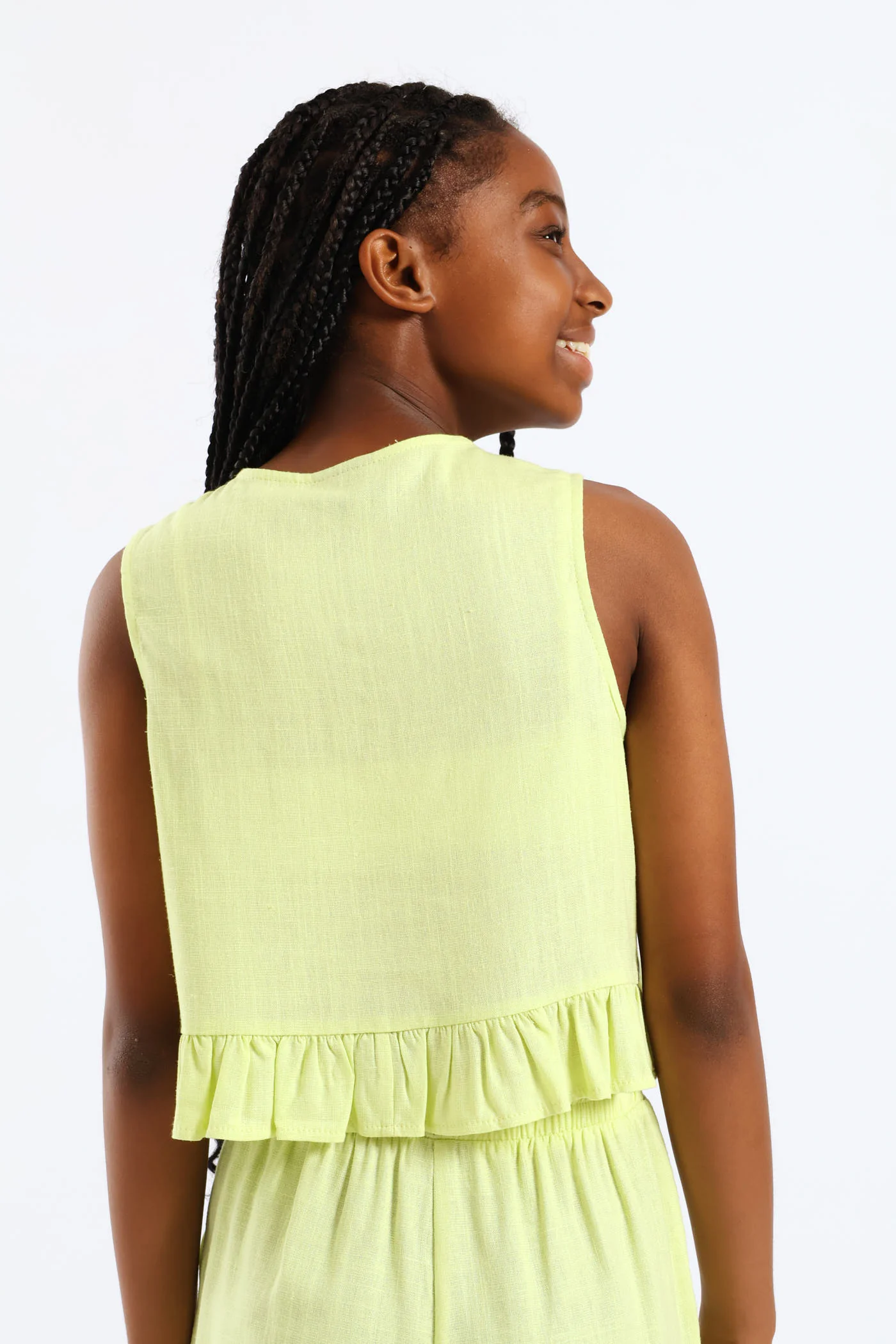 Girls Peplum Bow Detail Woven Top - Lime - Image 3