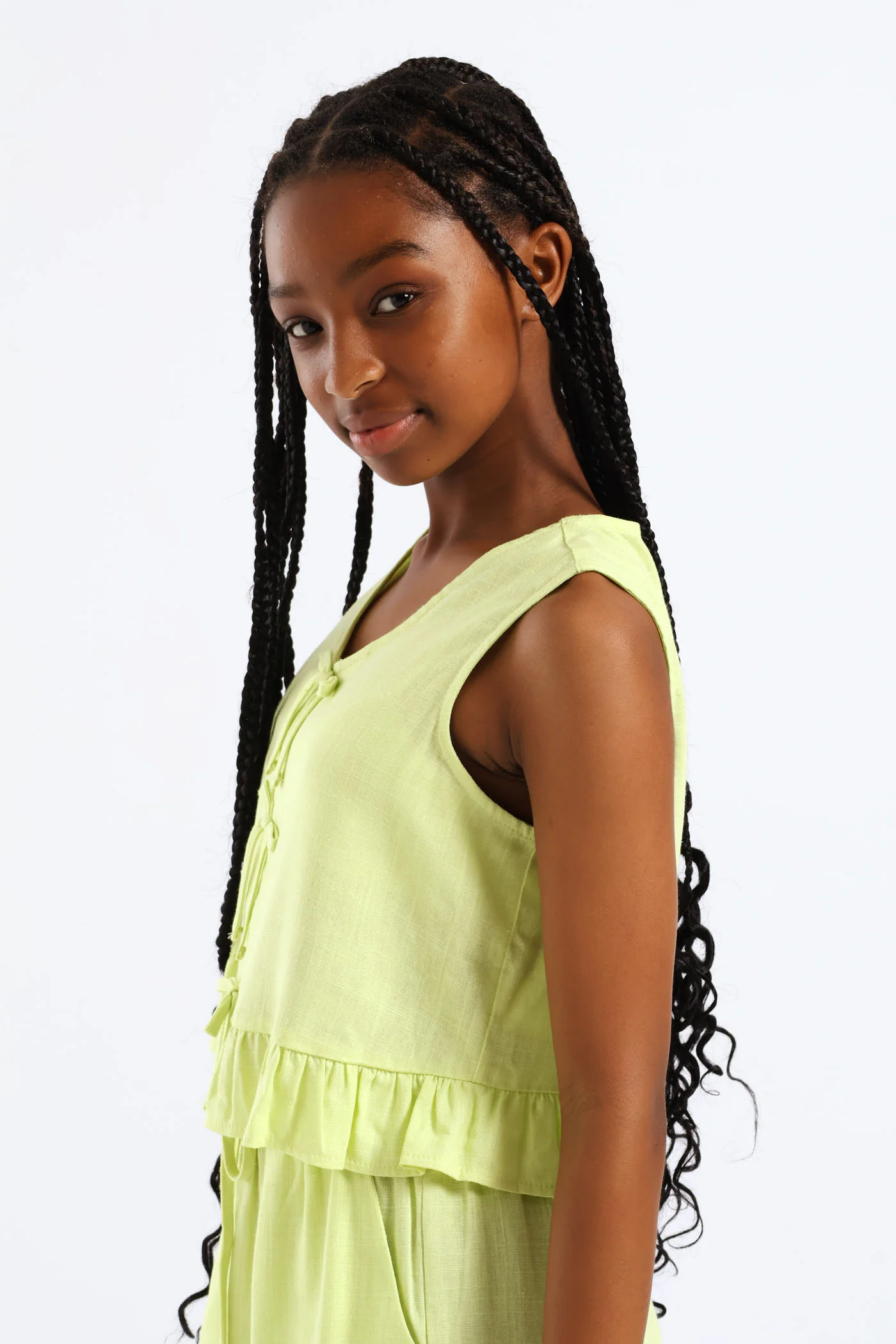 Girls Peplum Bow Detail Woven Top - Lime - Image 4