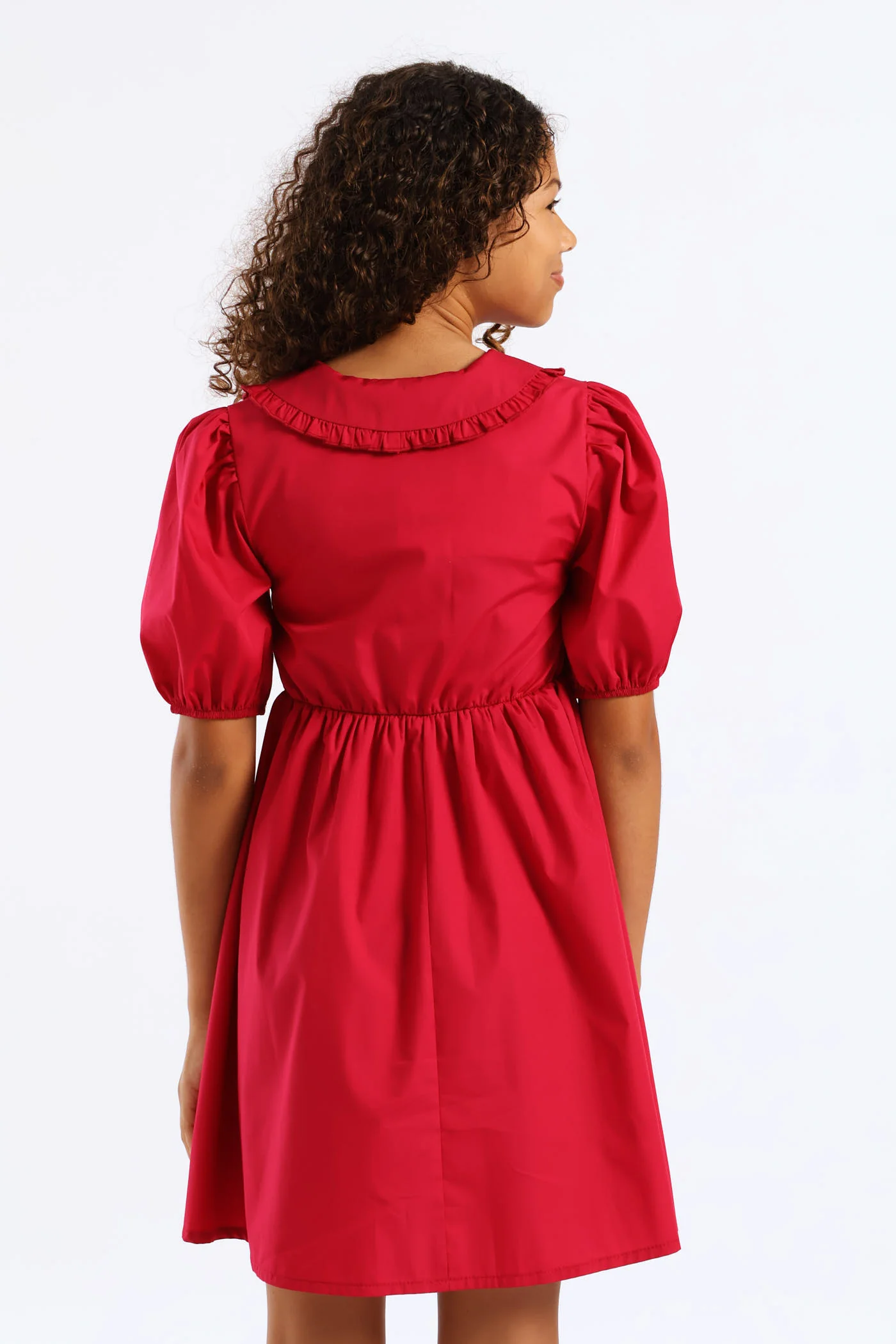 Girls Peterpan Puff Sleeve Dress - Cerise - Image 5