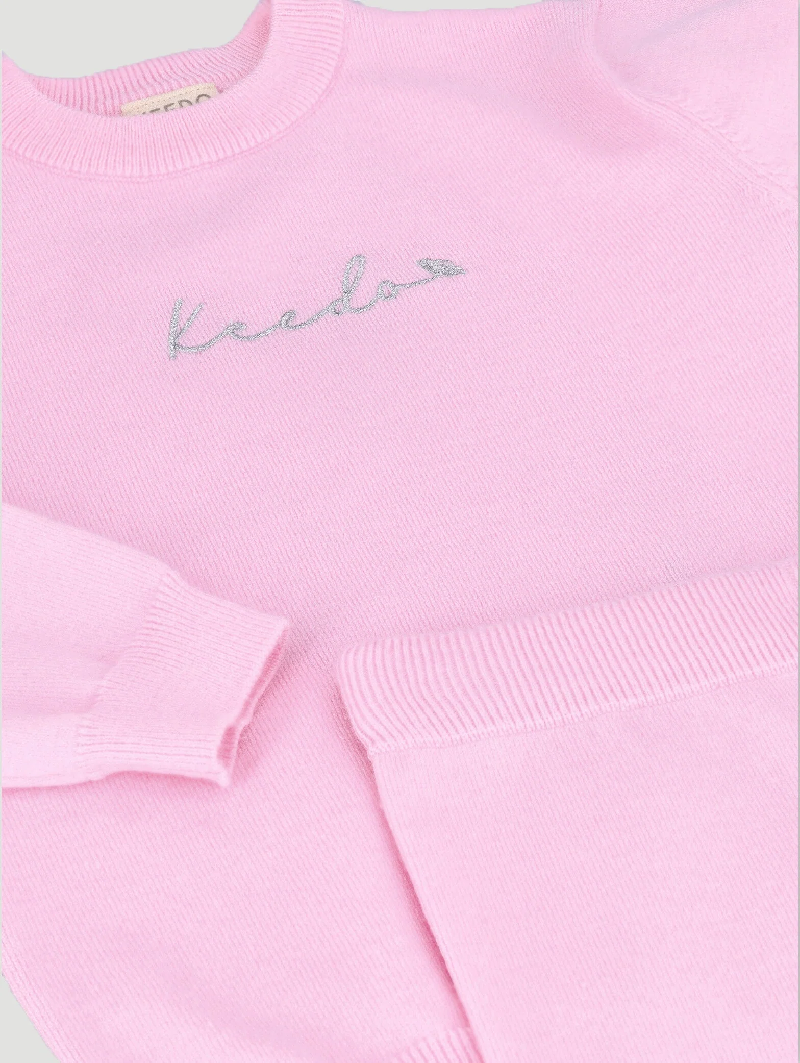 Keedo Girls Pink Knit Set With Lurex & Frill Sleeve Details - Image 2
