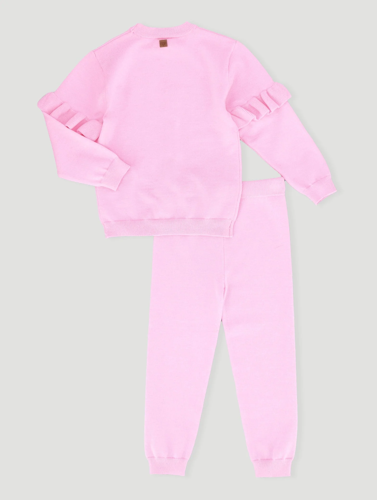 Keedo Girls Pink Knit Set With Lurex & Frill Sleeve Details - Image 3