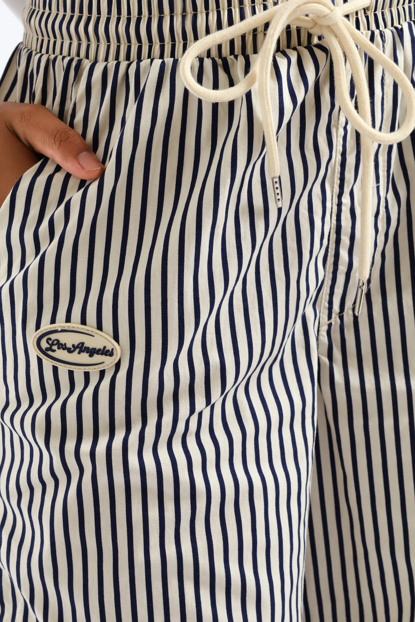 Girls Pinstripe Badge Baggy Pant - Cream - Image 2