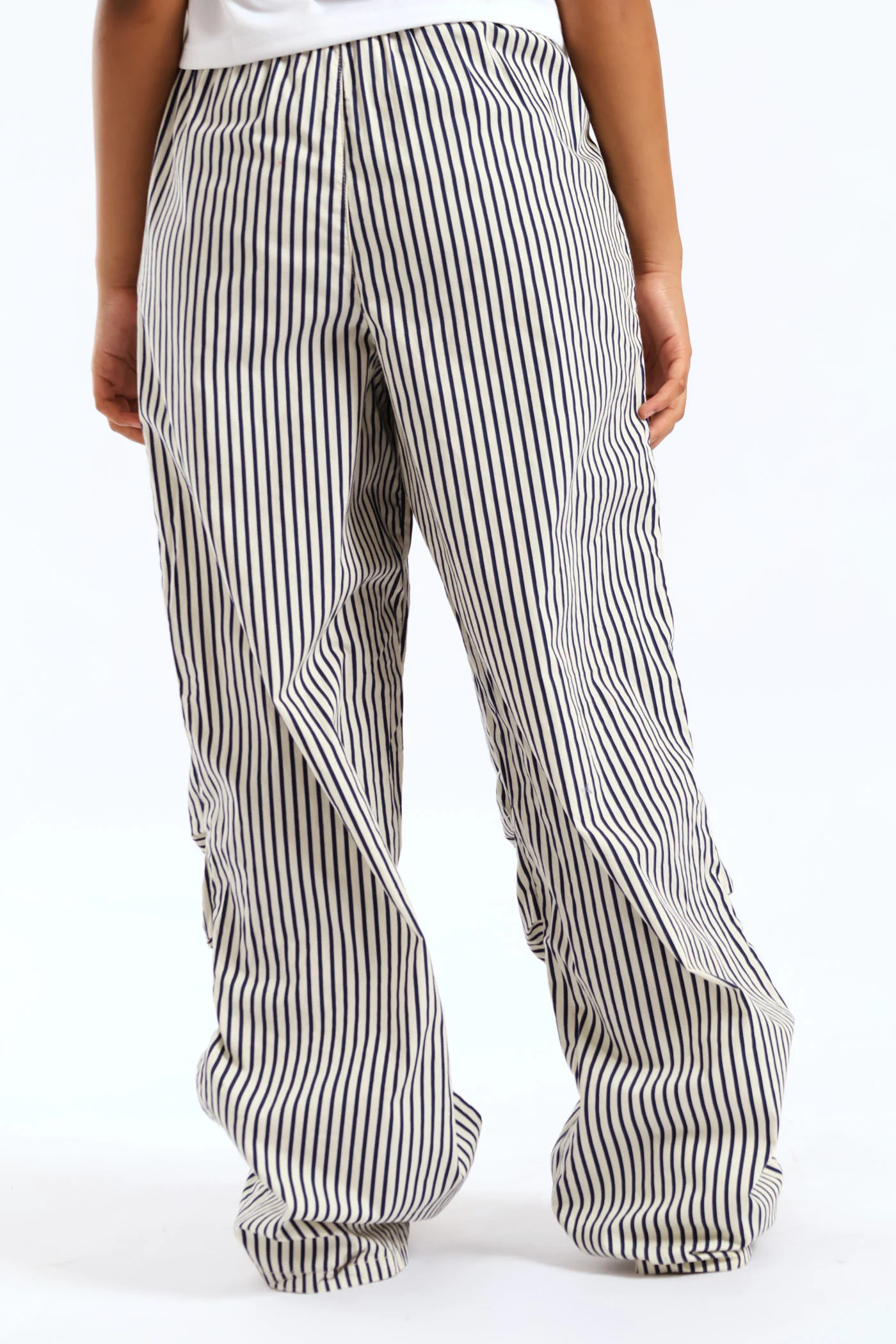 Girls Pinstripe Badge Baggy Pant - Cream - Image 5