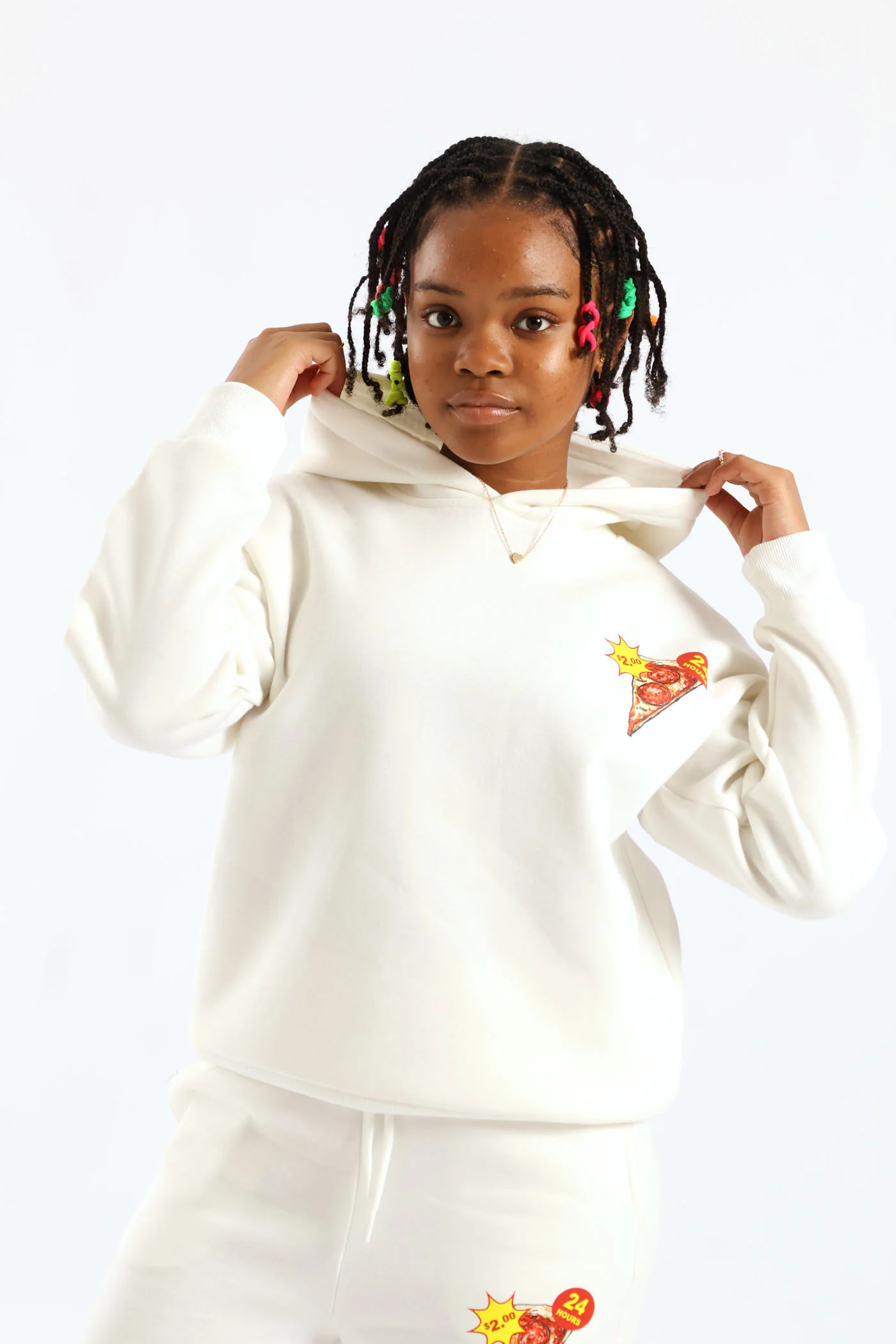 Girls Pizza Slice Oversized Pullover  - Cream - Image 2