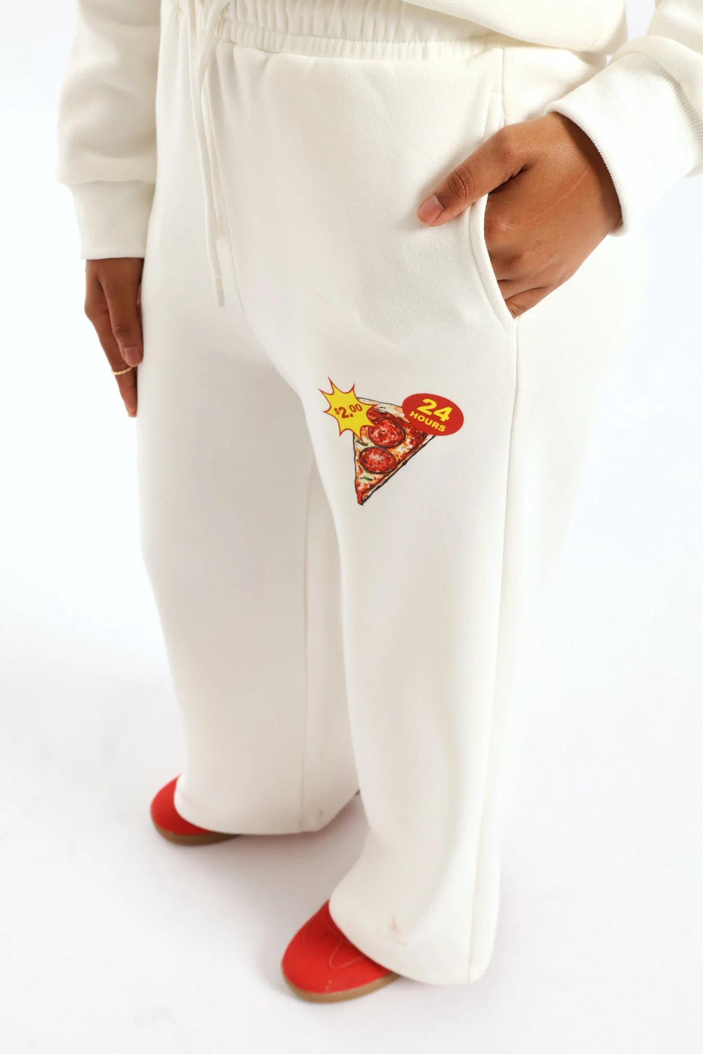 Girls Pizza Slice Widelg Trackpant - Cream - Image 2