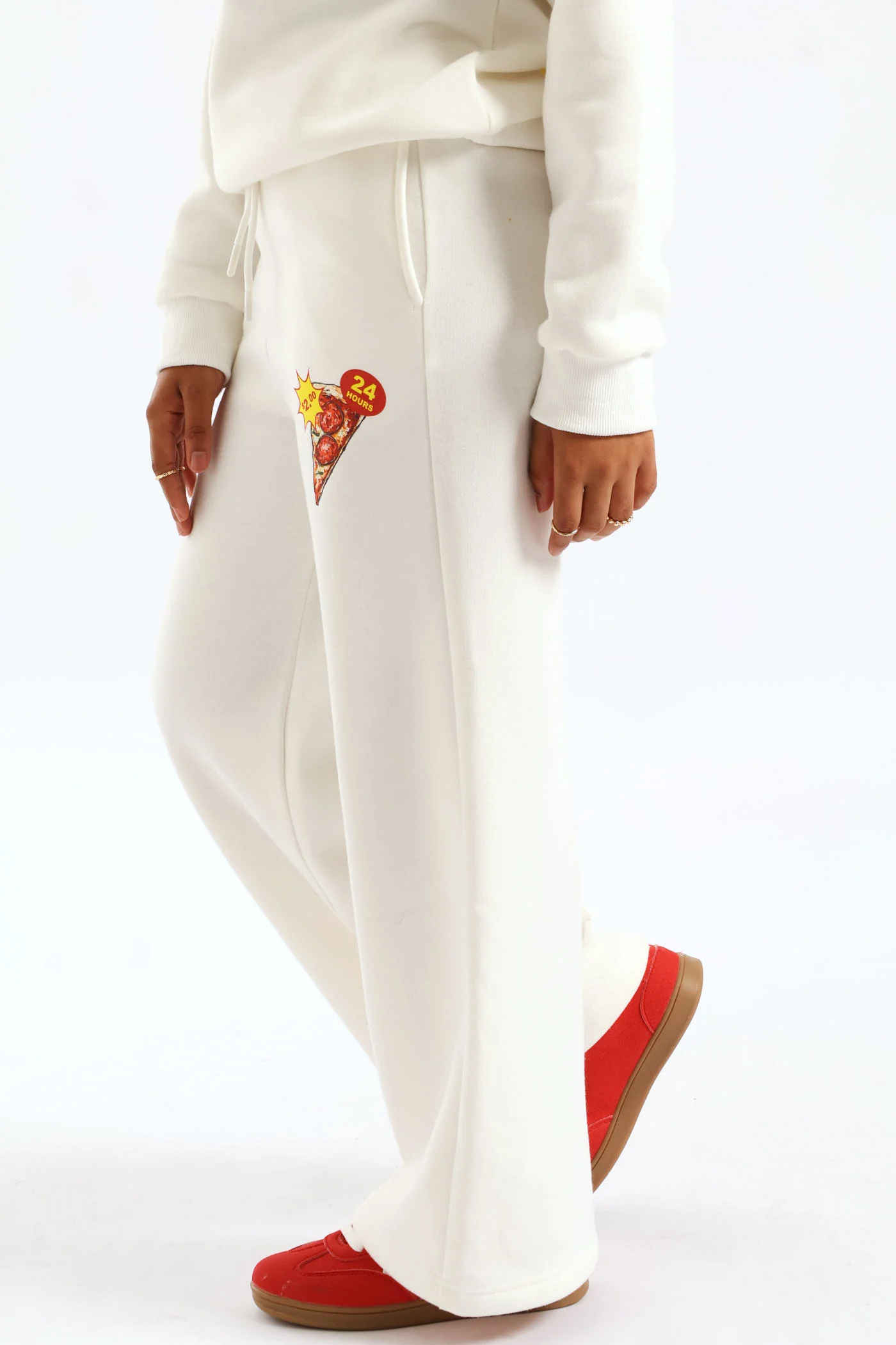 Girls Pizza Slice Widelg Trackpant - Cream - Image 3