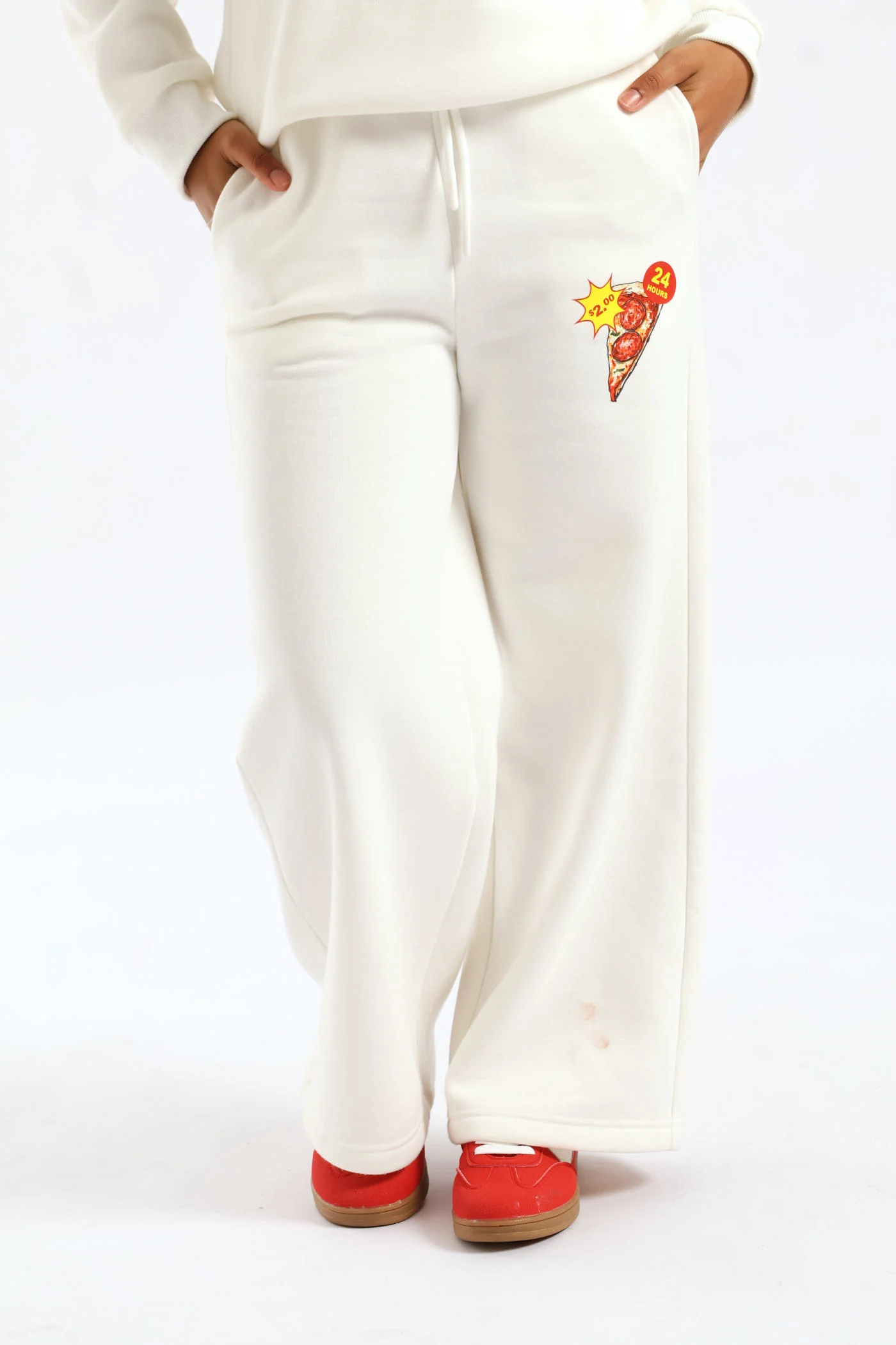 Girls Pizza Slice Widelg Trackpant - Cream - Image 4