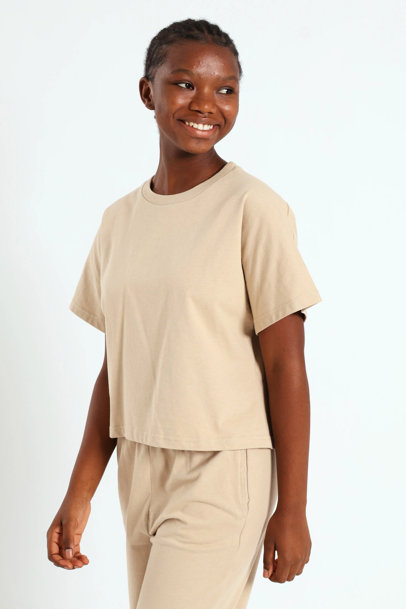 Girls Plain Knit Tee - Tan - Image 2