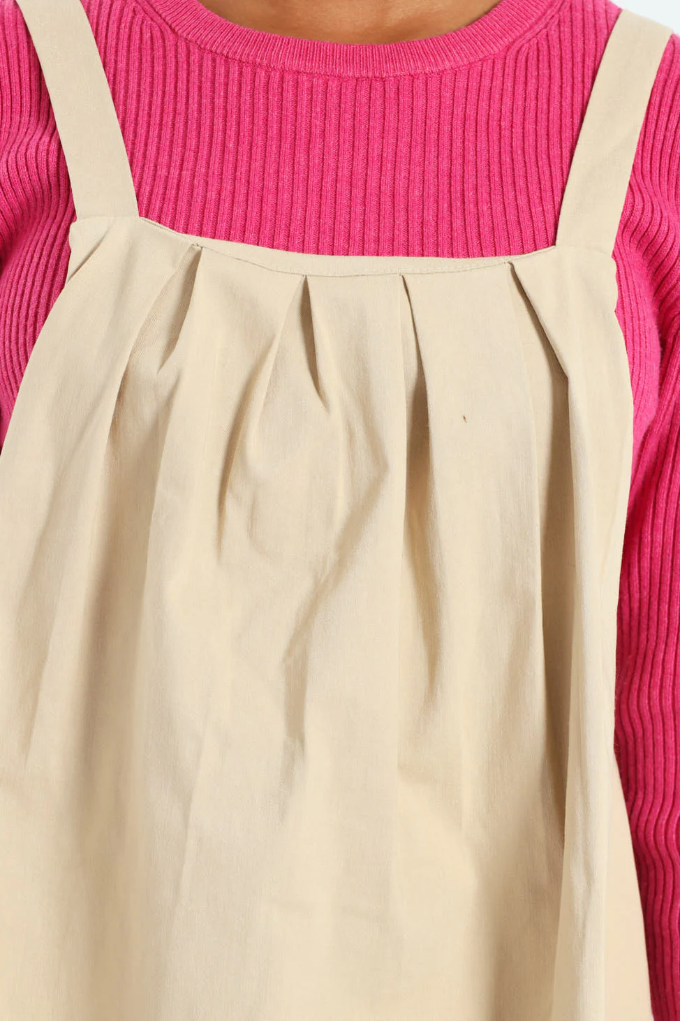 Girls Pleated Pinafore Dress - Stone - Image 3