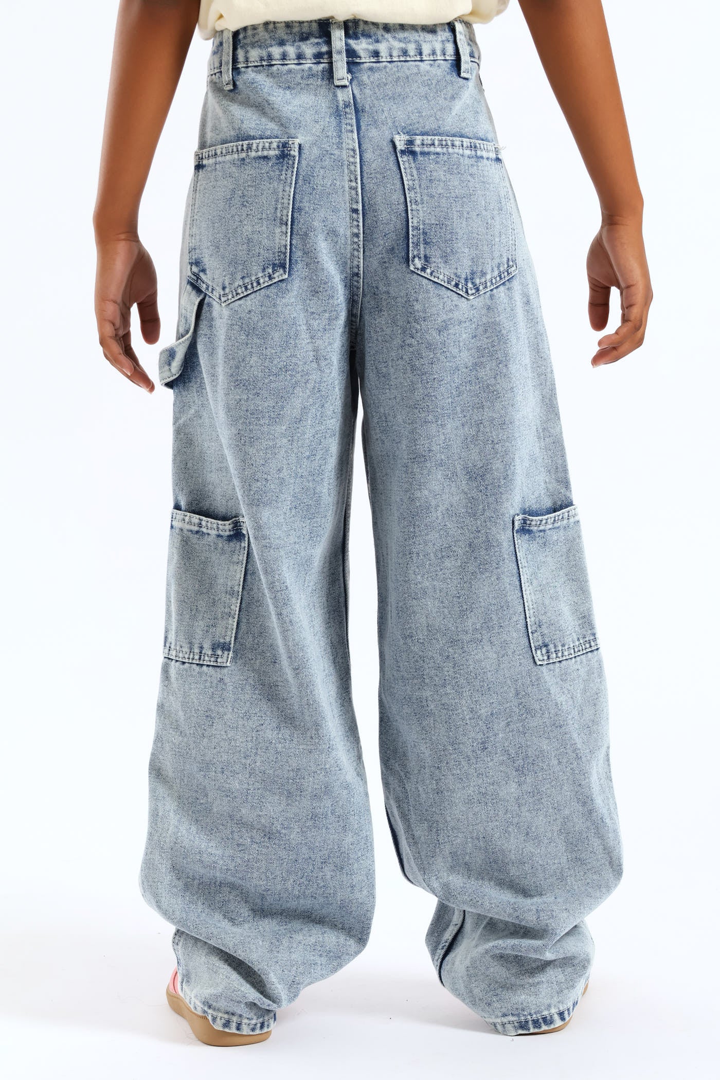 Girls Pocket Detail Carpenter Denim - Acid Wash - Image 4