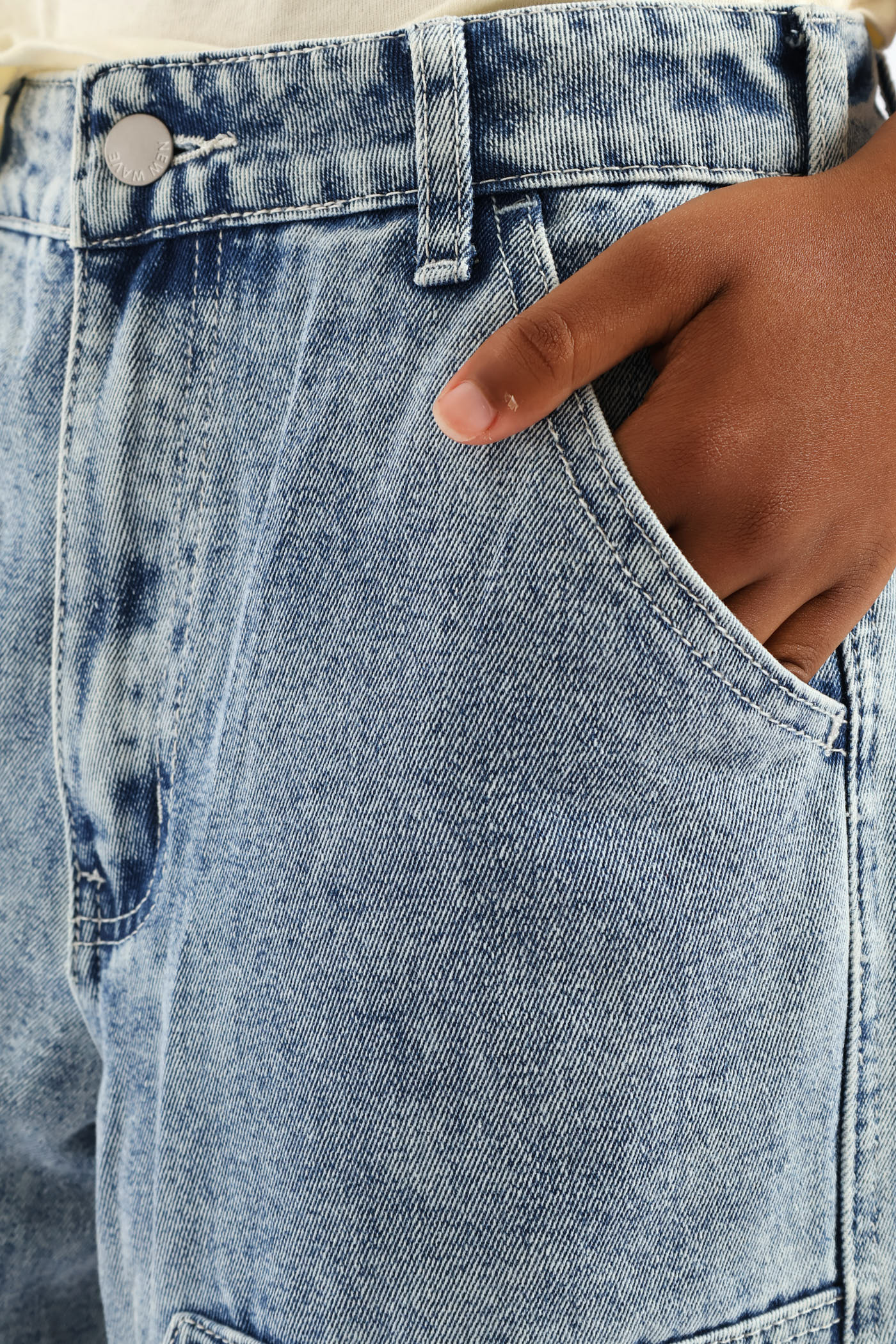 Girls Pocket Detail Carpenter Denim - Acid Wash - Image 5