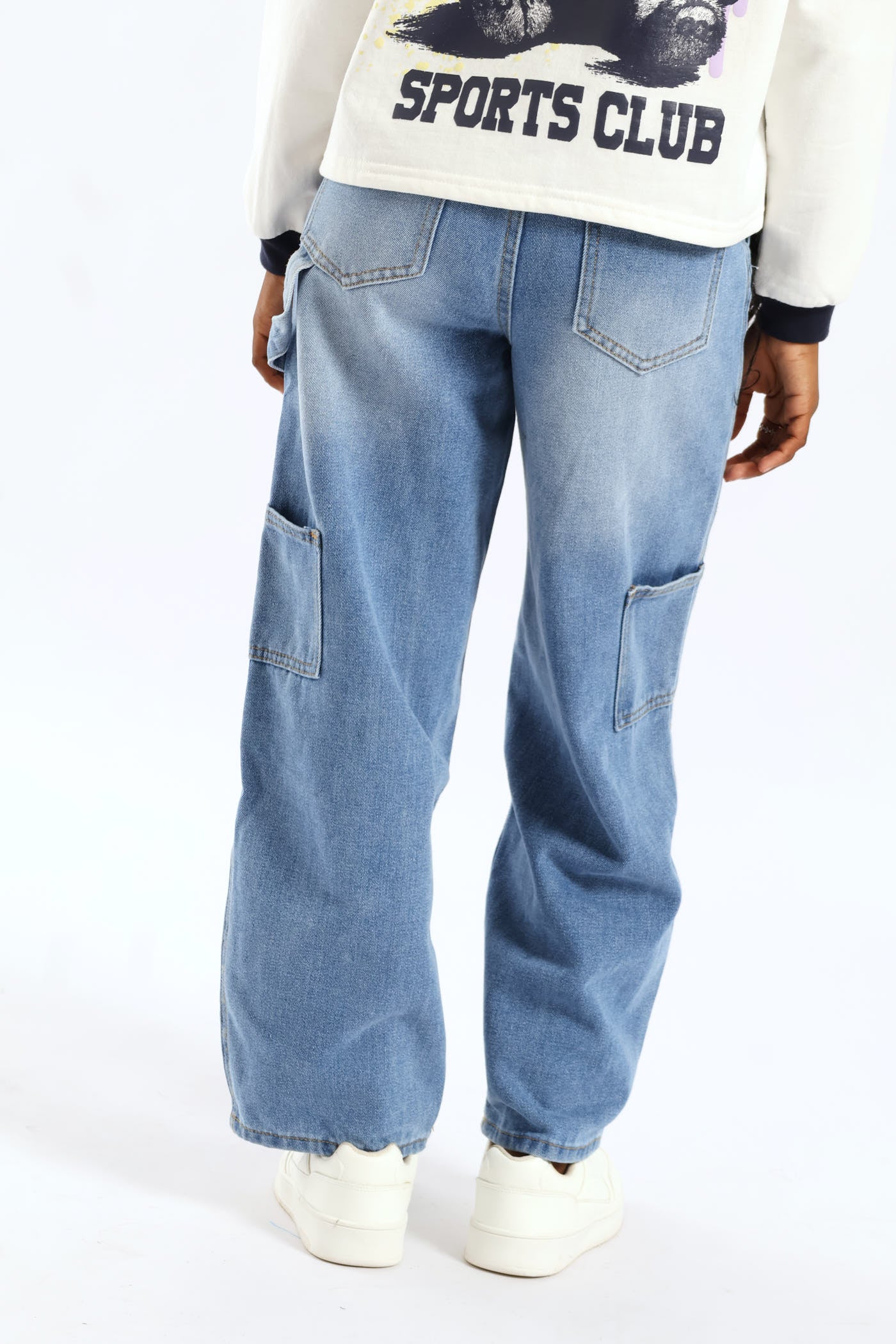 Girls Pocket Detail Carpenter Denim - Mid Blue - Image 4