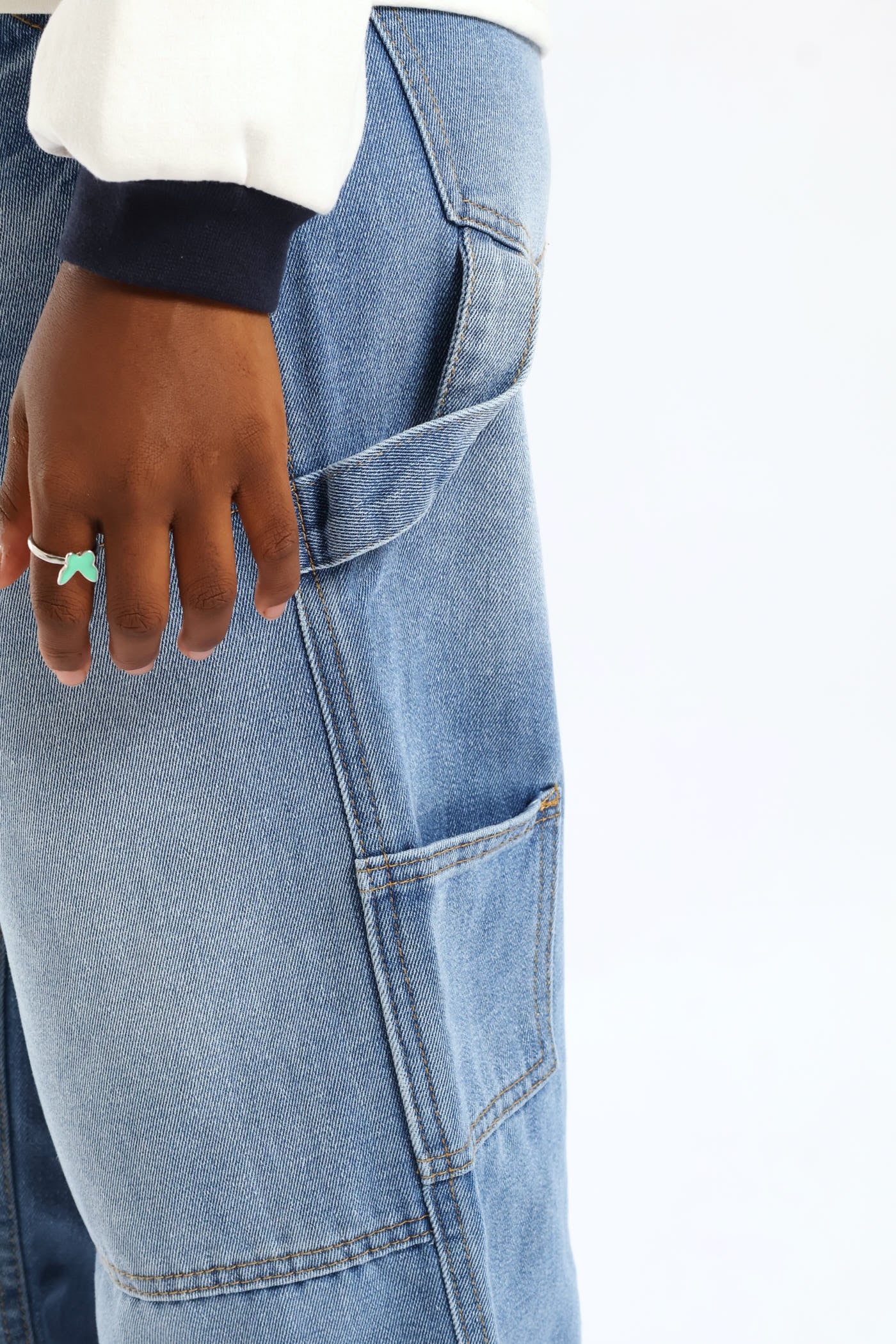Girls Pocket Detail Carpenter Denim - Mid Blue - Image 6