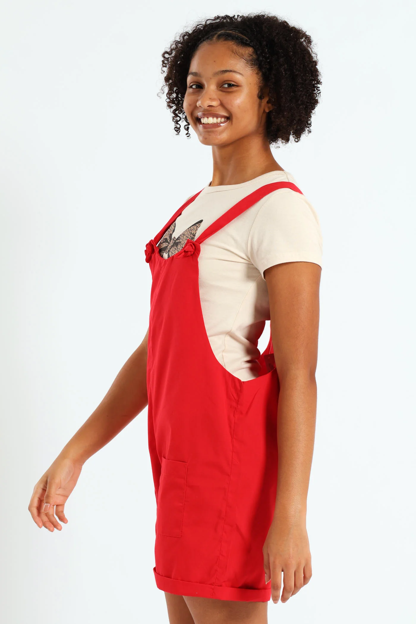 Girls Poplin Stretch Dungaree - Red - Image 3