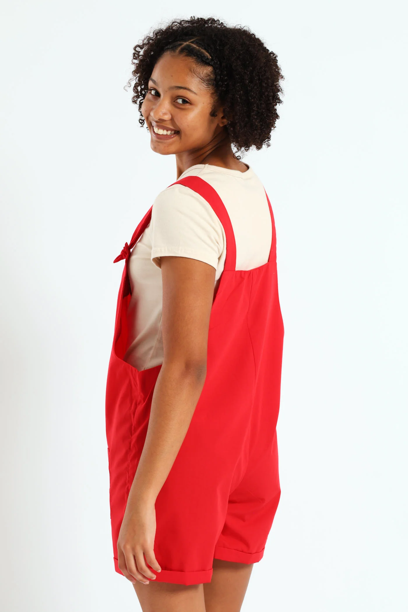 Girls Poplin Stretch Dungaree - Red - Image 4