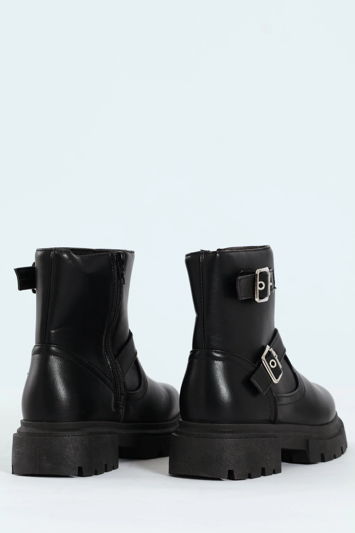 Girls PU Biker Boot - Black - Image 3
