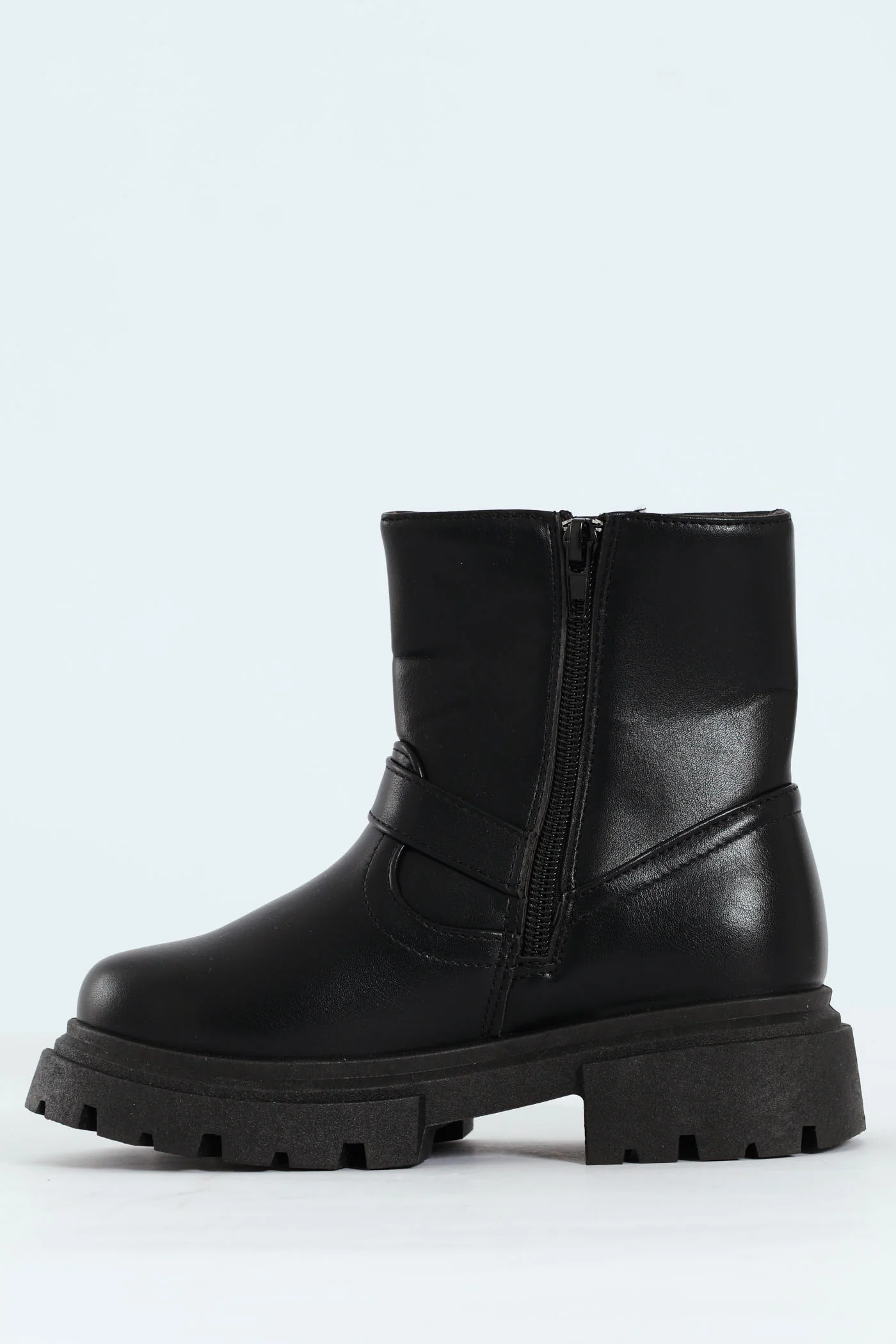 Girls PU Biker Boot - Black - Image 4