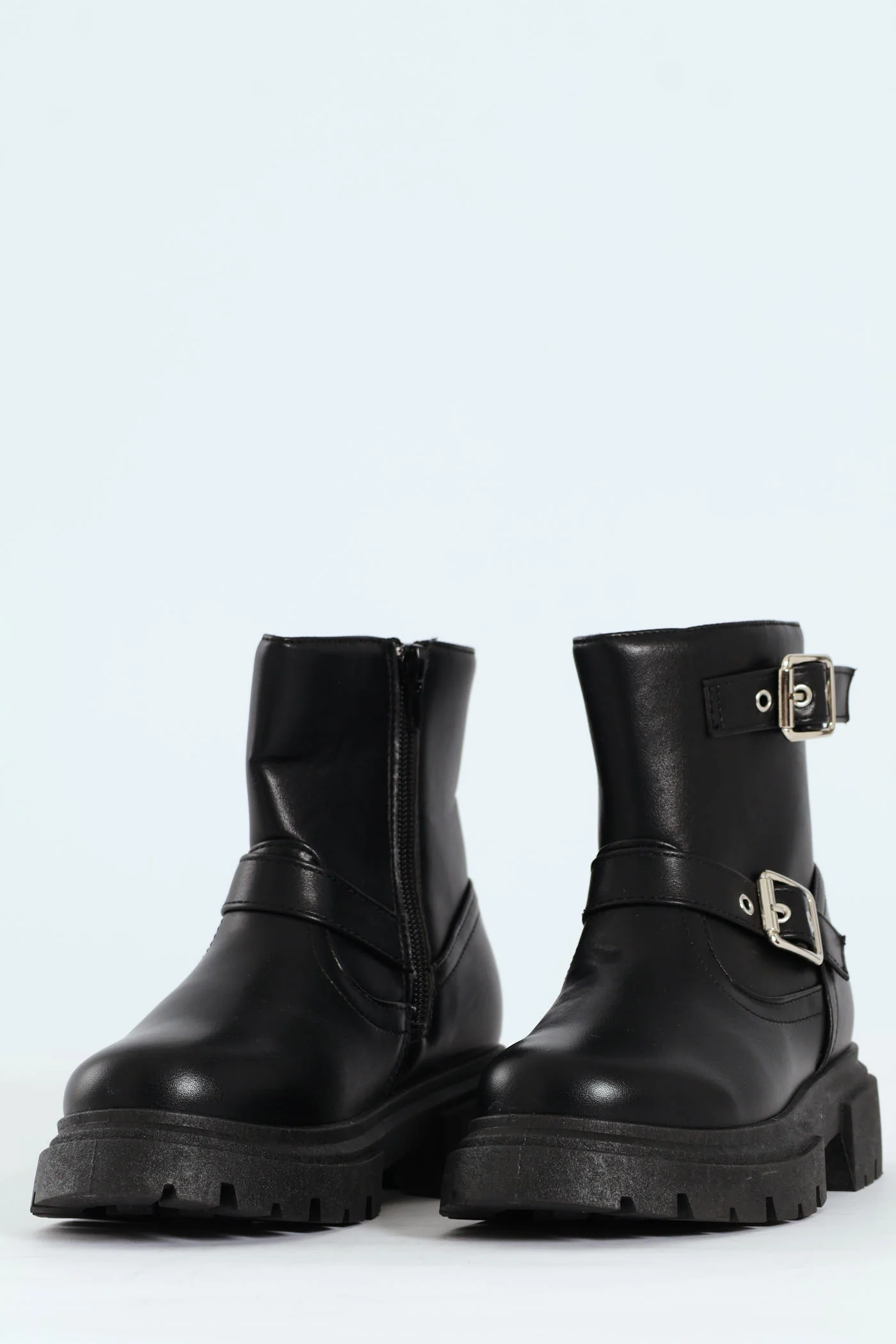 Girls PU Biker Boot - Black - Image 5