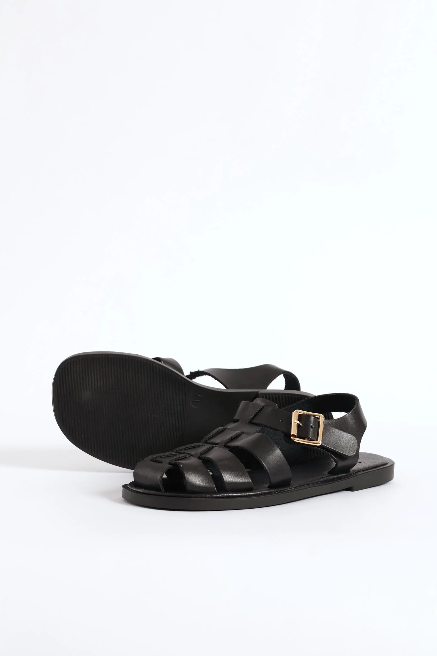 Girls Pu Caged Fisherman Sandal - Black - Image 4