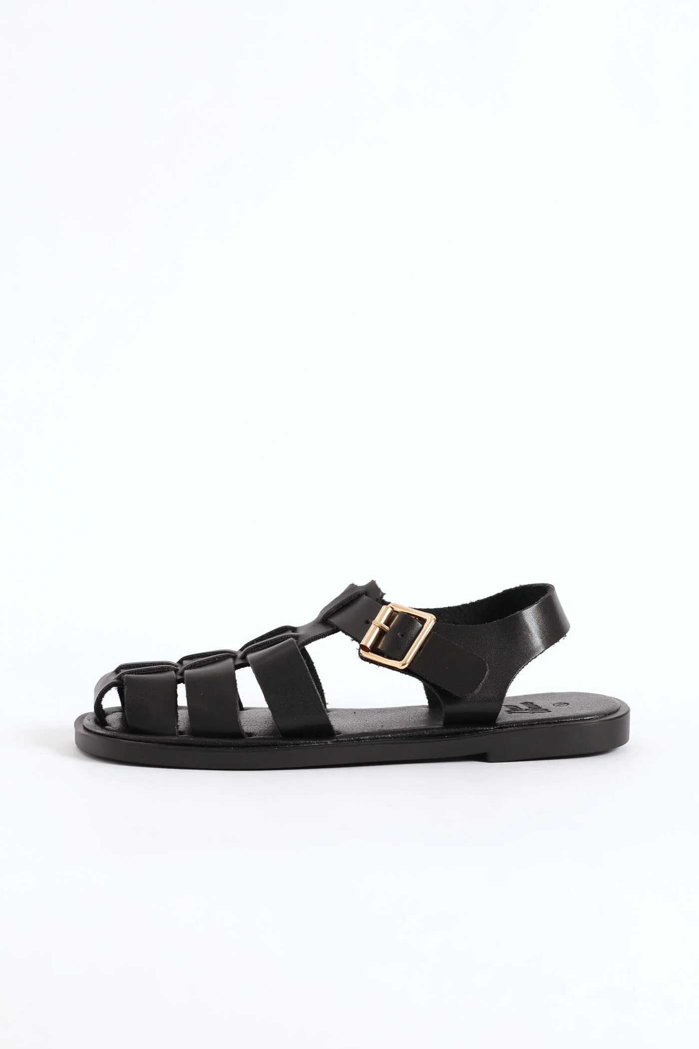 Girls Pu Caged Fisherman Sandal - Black - Image 5