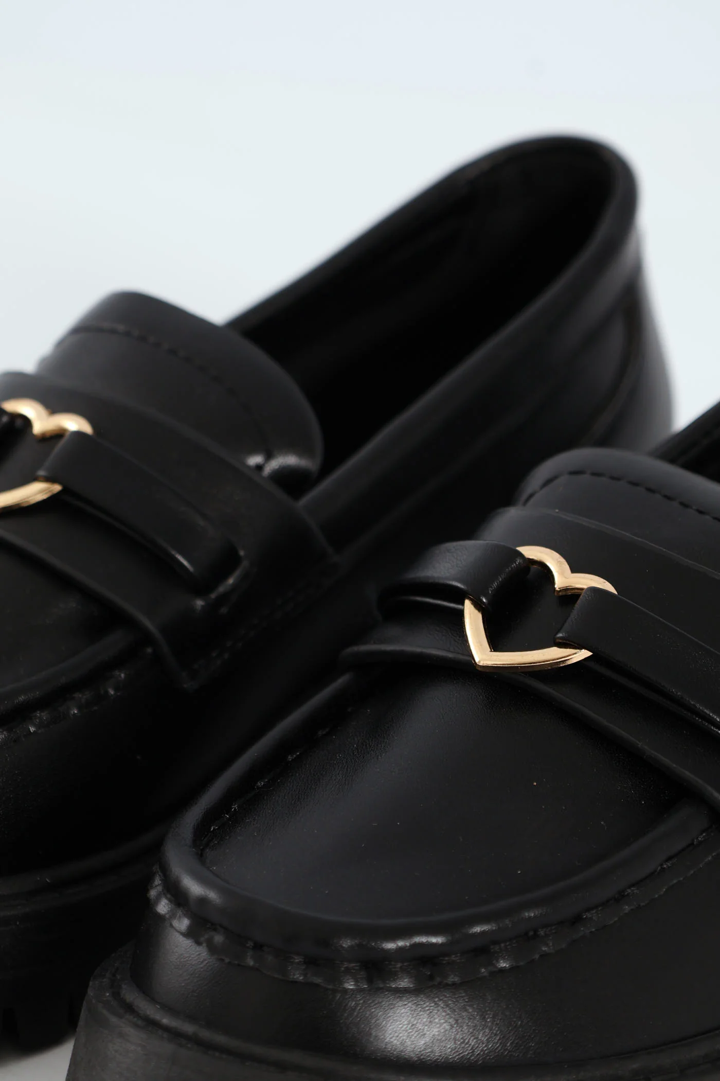 Girls PU Heart Loafer - Black - Image 2