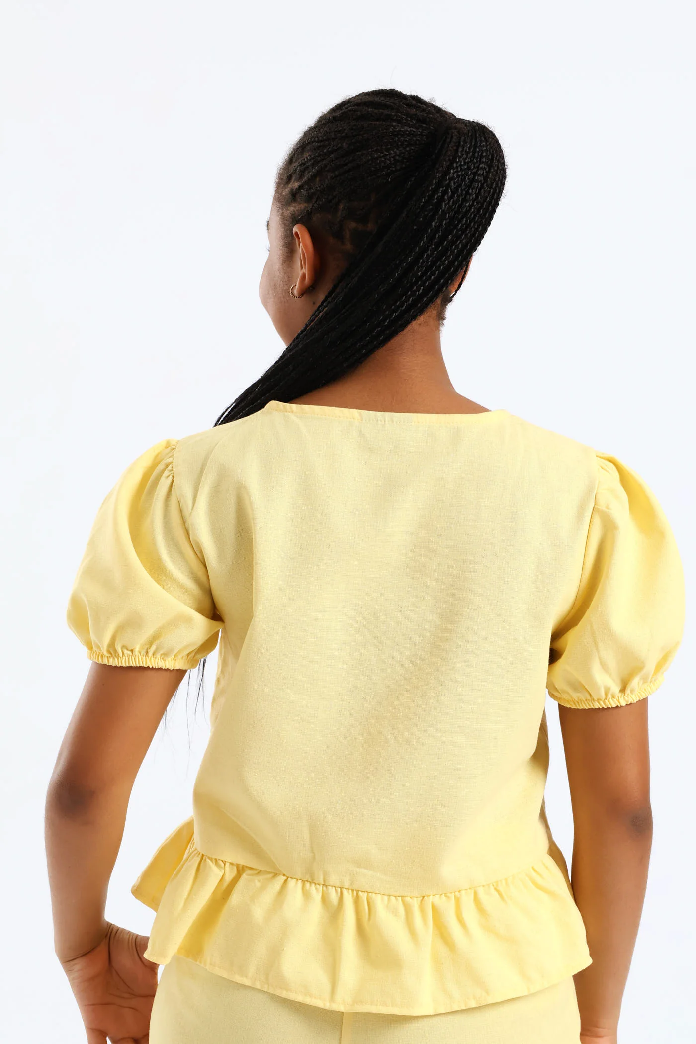 Girls Puff Sleeve Front Bow Detail Peplum Top - Pastel Yellow - Image 5