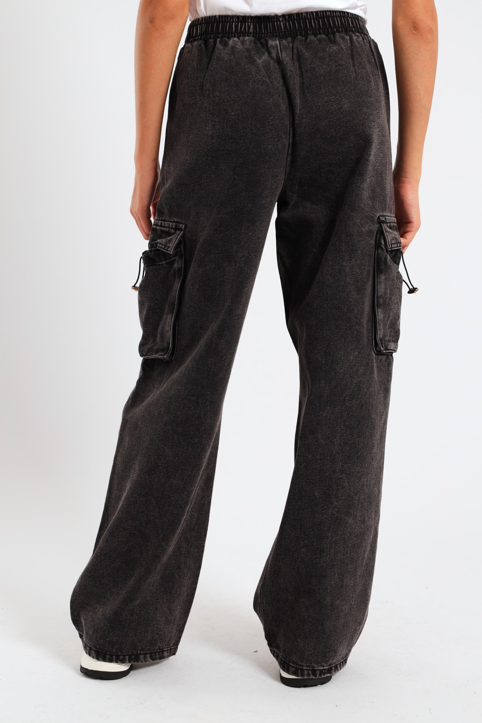 Girls Pull On Cargo Denim - Charcoal - Image 2