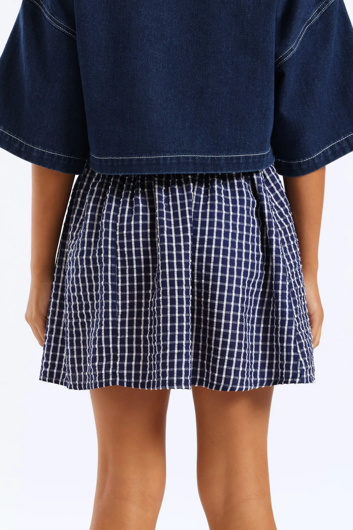 Girls Pull On Frill Waist Detail Flare Skirt - Navy - Image 4