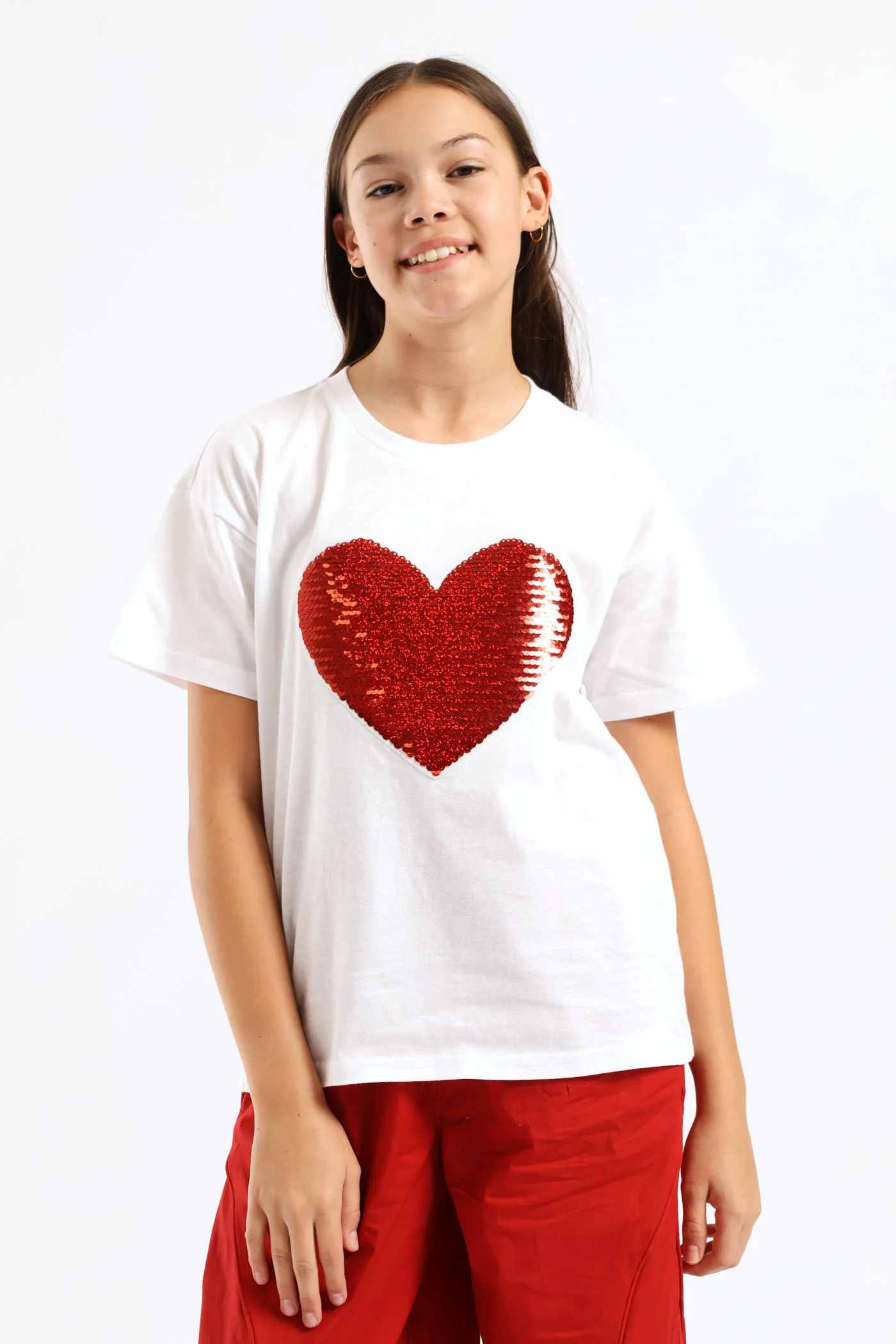 Girls Reverse Sequin Heart Top - White - Image 2