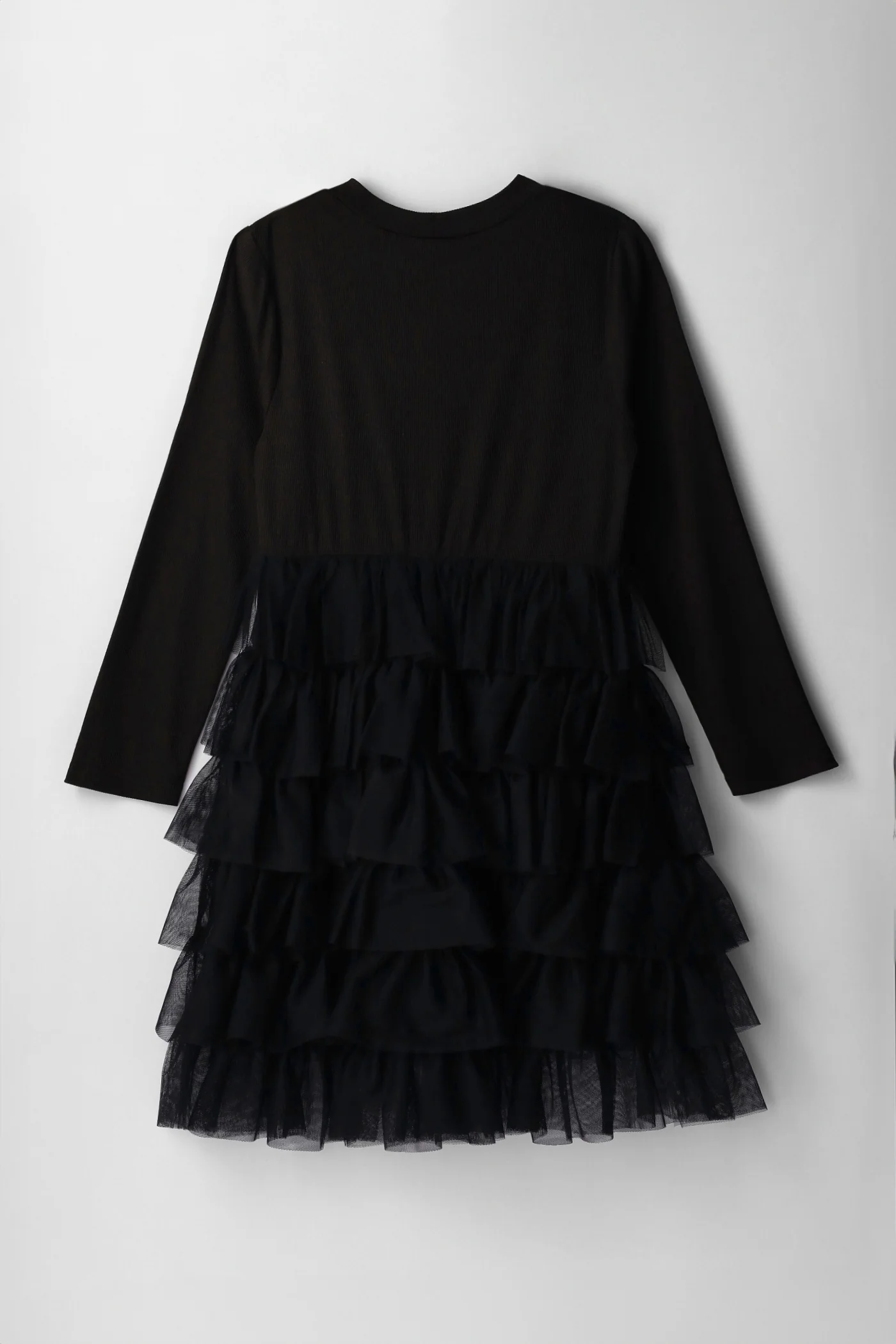 Girls Rib Combo Rara Mesh Dress - Black - Image 2