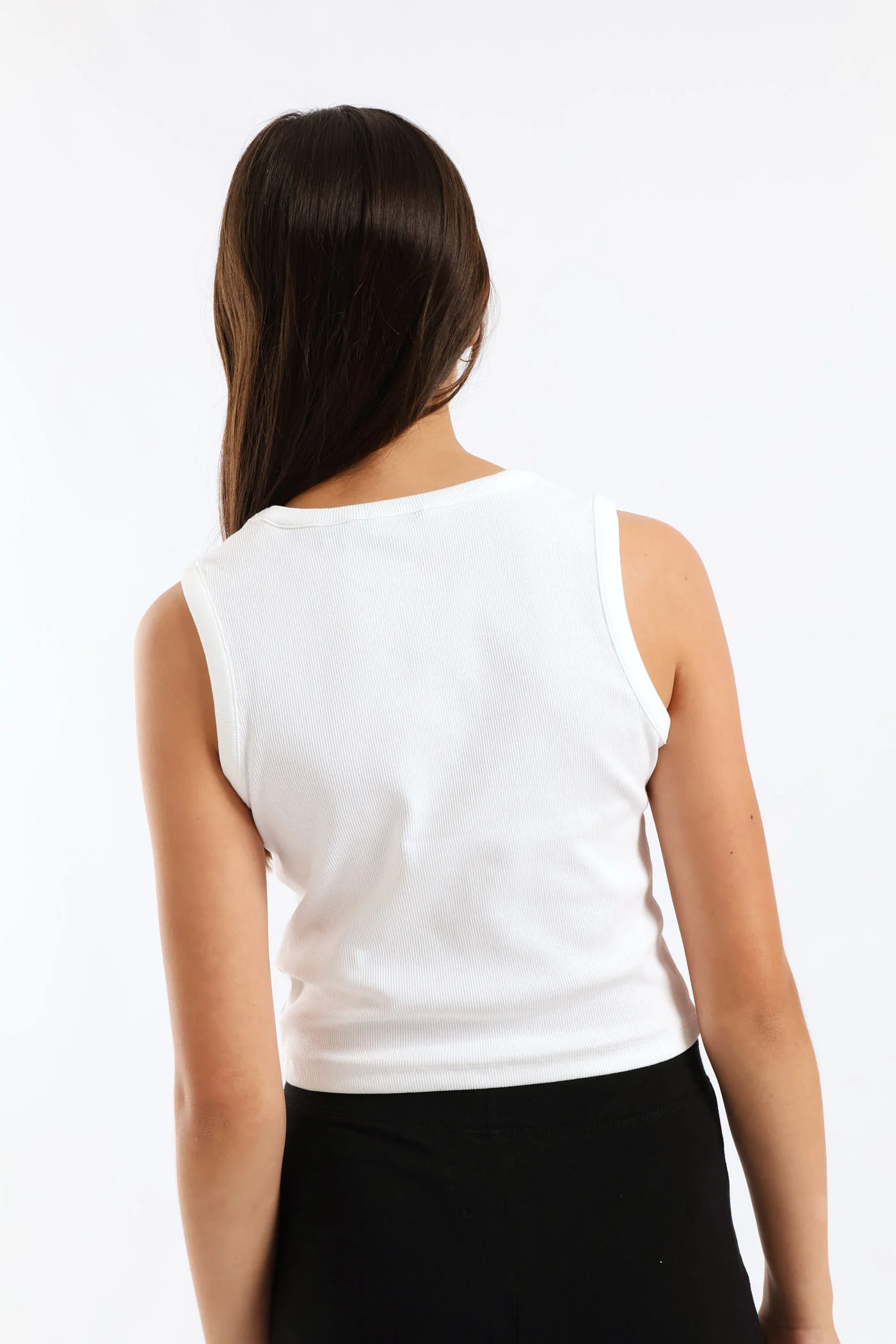 Girls Rib Midi Vest - White - Image 4
