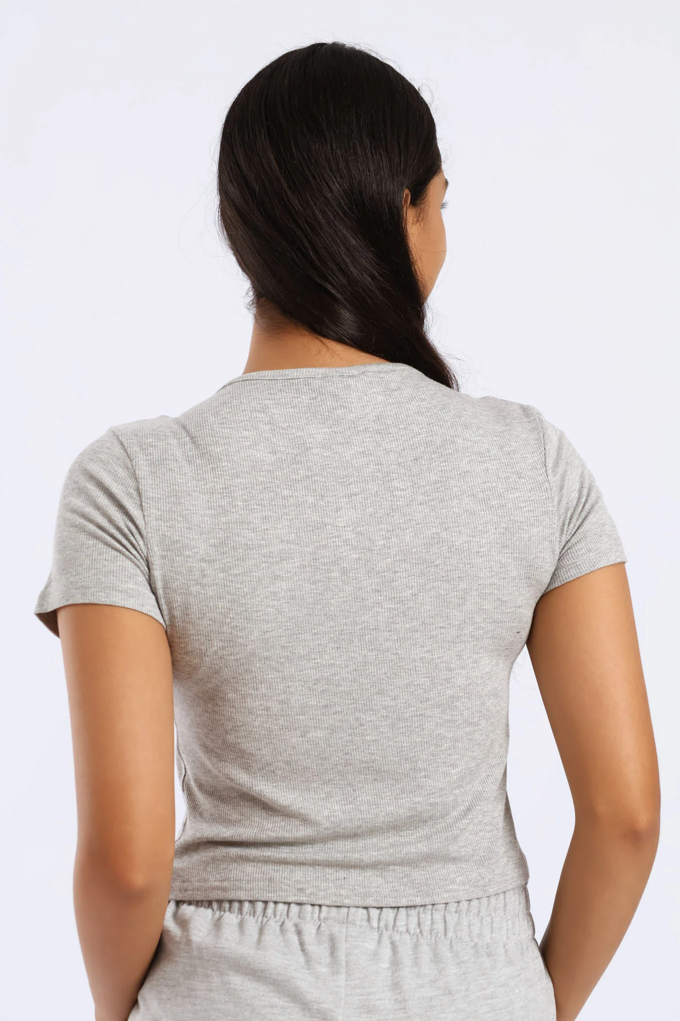 Girls Ribbed Bow Detail Tee - Grey - Image 4