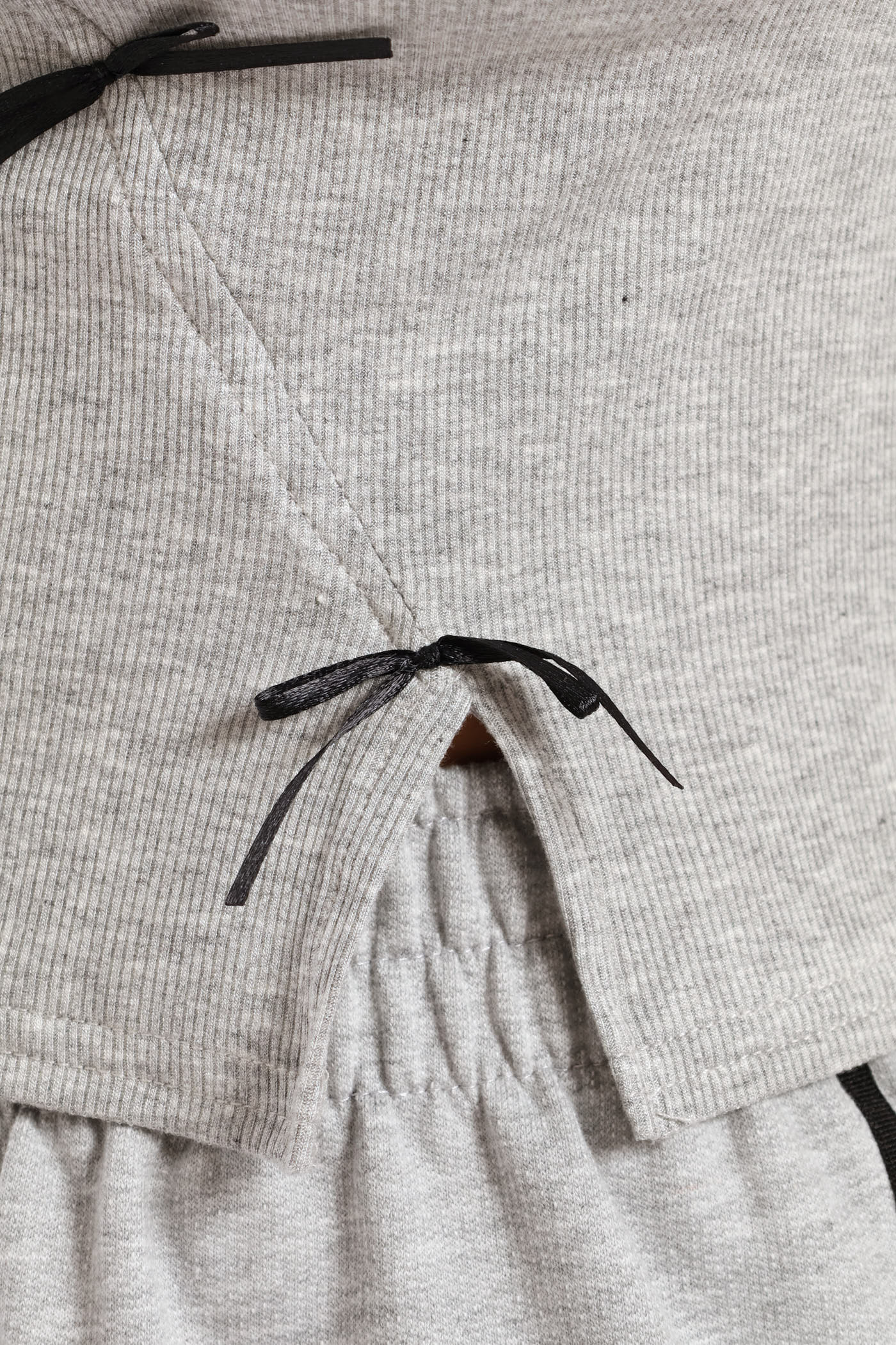 Girls Ribbed Bow Detail Tee - Grey - Image 5