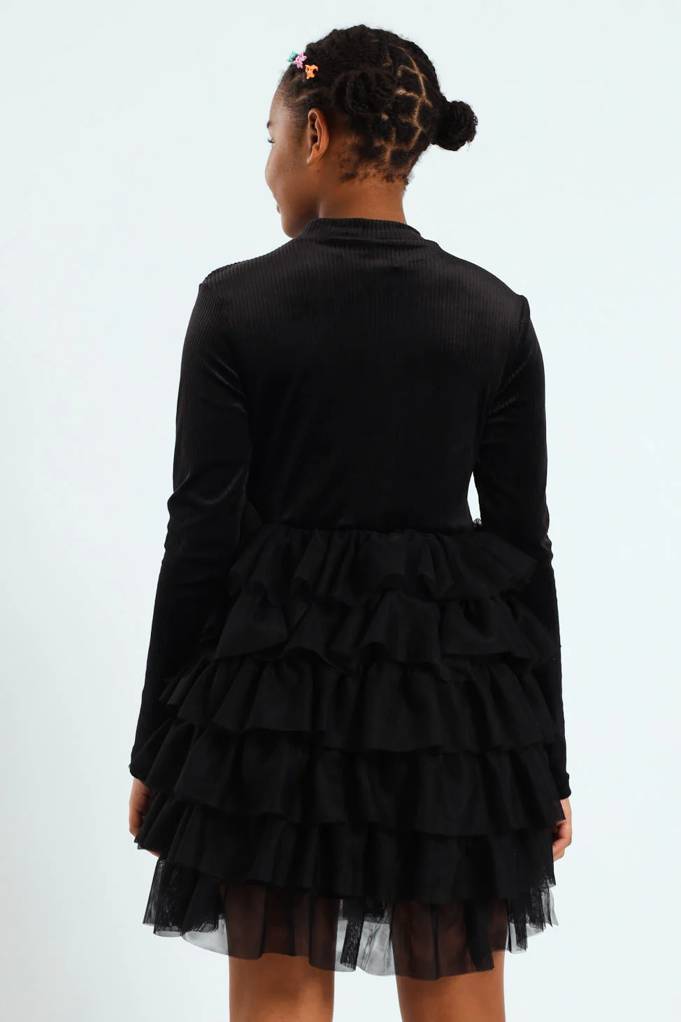 Girls Ribbed Mesh Rara Dress - Black - Image 4