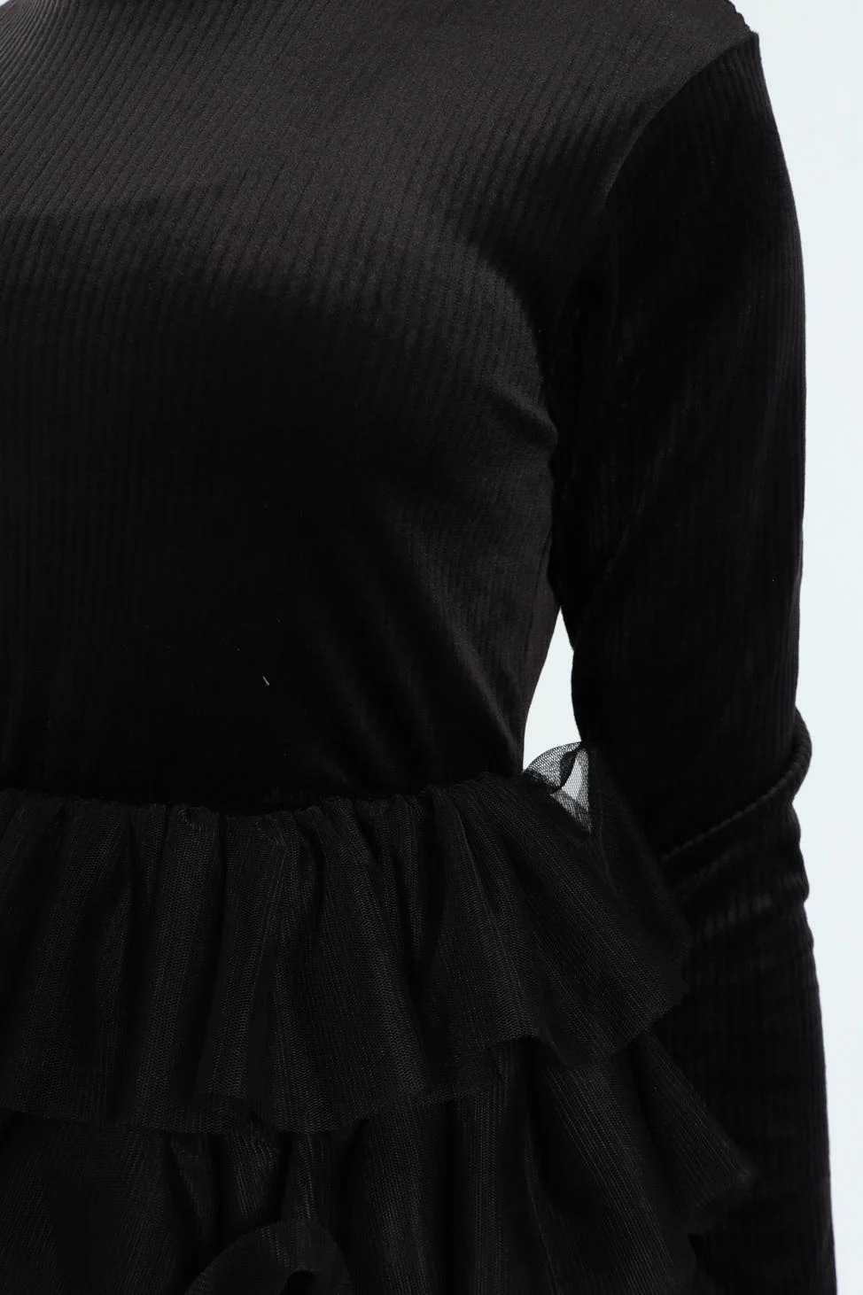 Girls Ribbed Mesh Rara Dress - Black - Image 5