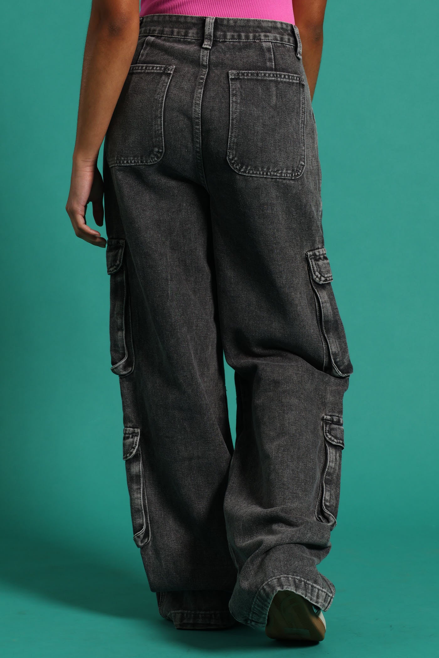 Girls Ridgid Cargo Wide Leg Denim - Charcoal - Image 3