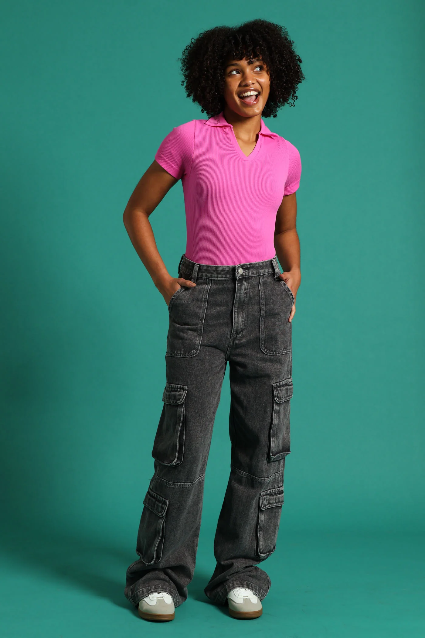 Girls Ridgid Cargo Wide Leg Denim - Charcoal - Image 4