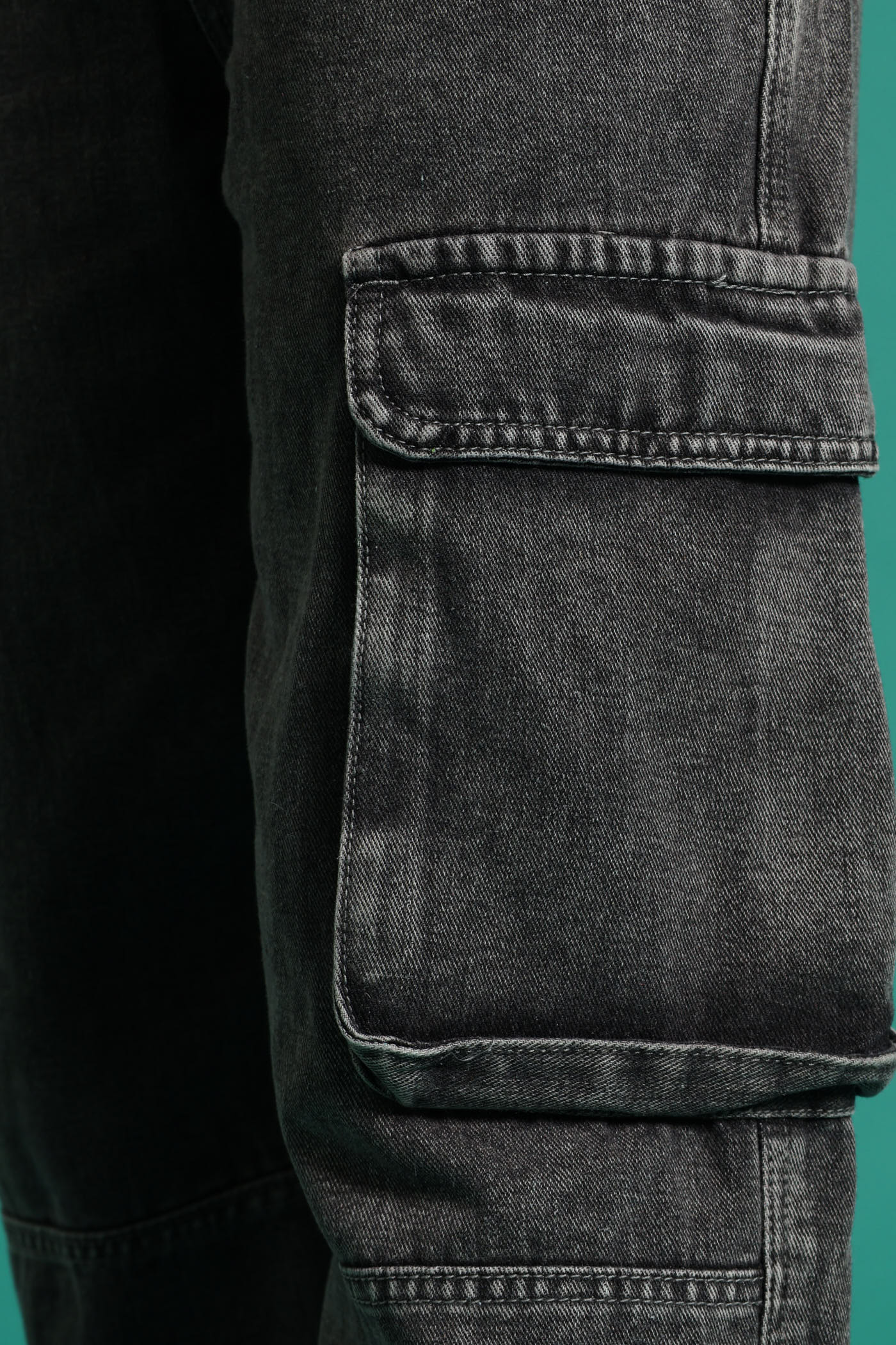 Girls Ridgid Cargo Wide Leg Denim - Charcoal - Image 5