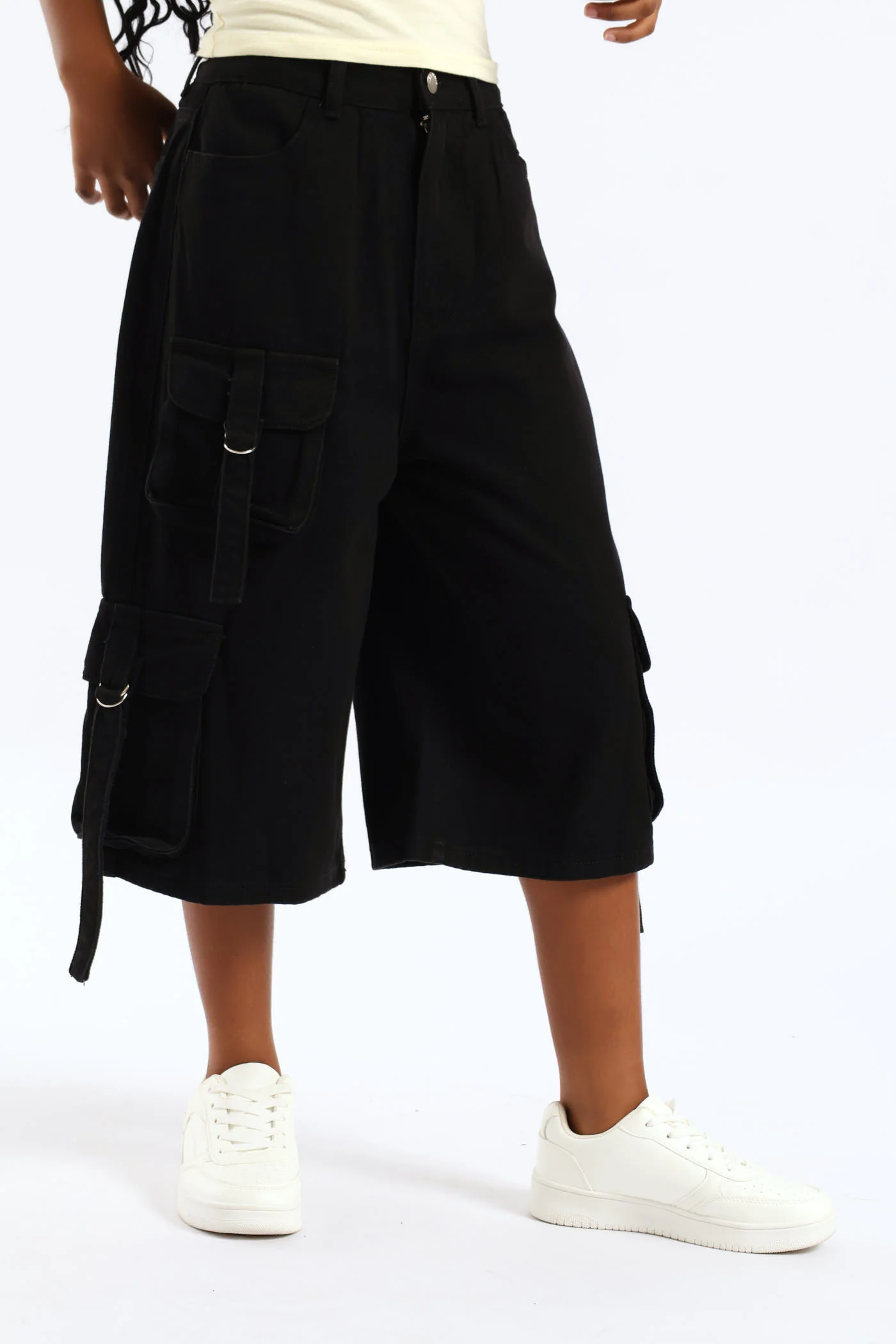 Girls Rigid Bermuda Cargo Short - Black - Image 2