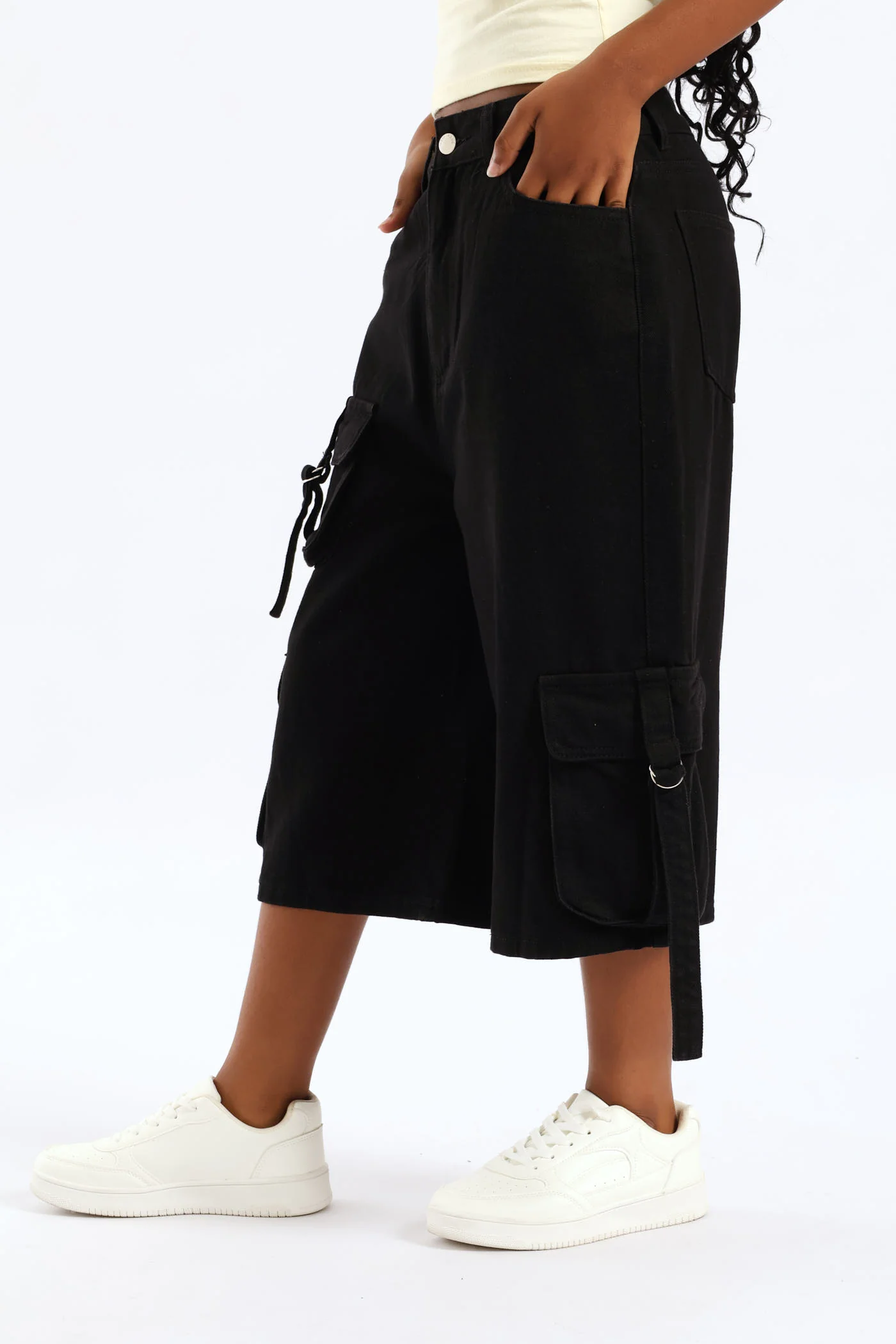 Girls Rigid Bermuda Cargo Short - Black - Image 3