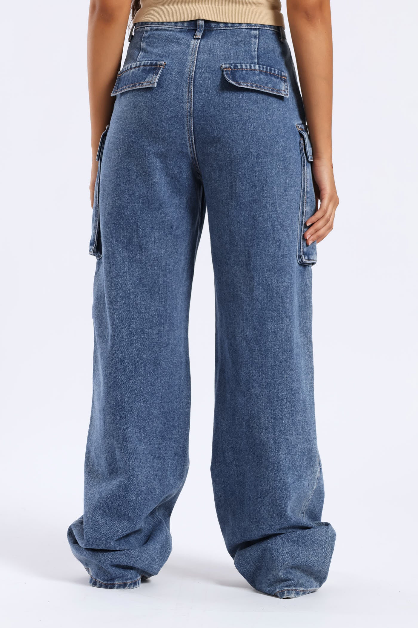 Girls Rigid Pleat Cargo Denim - Blue - Image 3