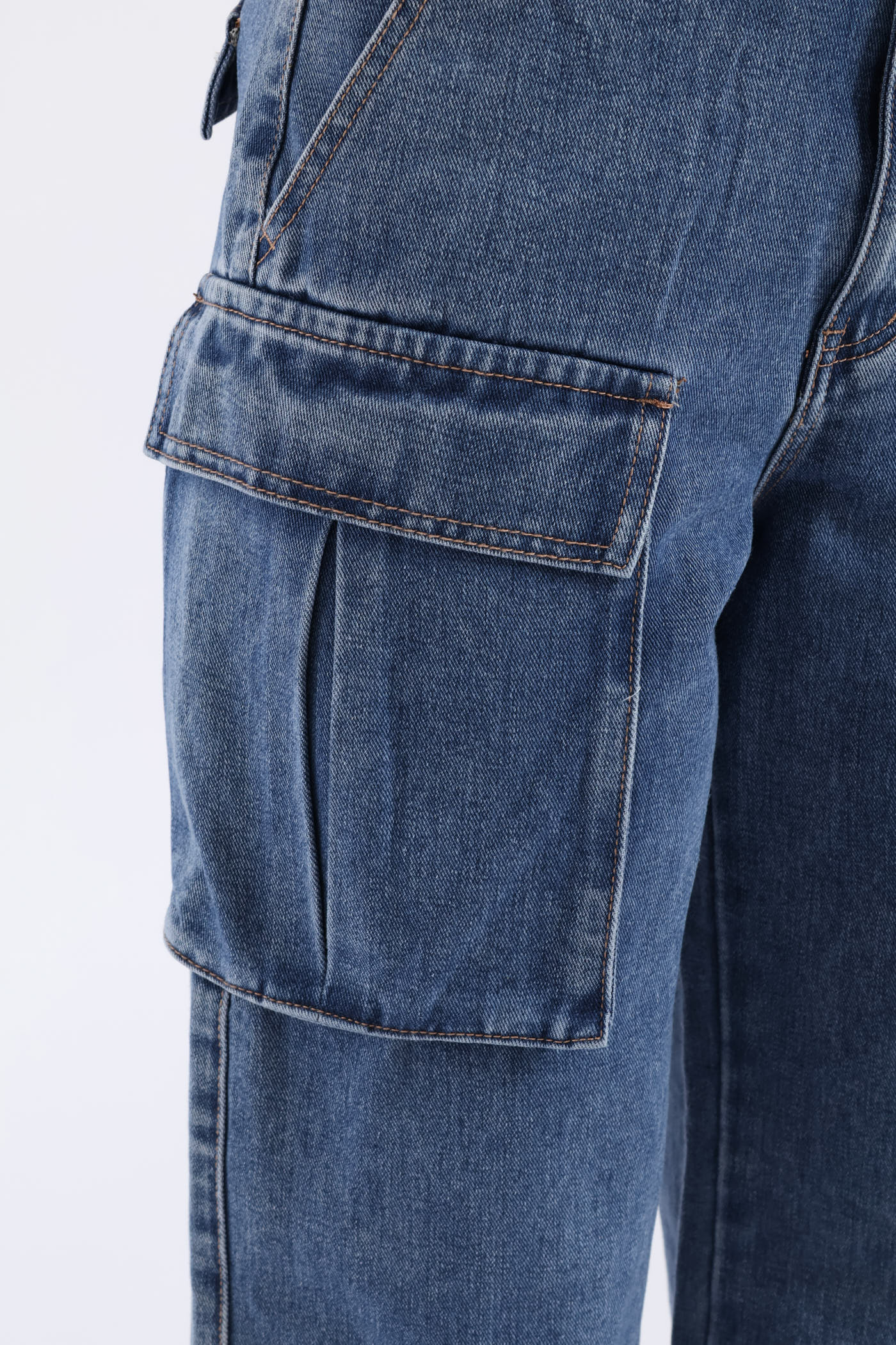 Girls Rigid Pleat Cargo Denim - Blue - Image 4
