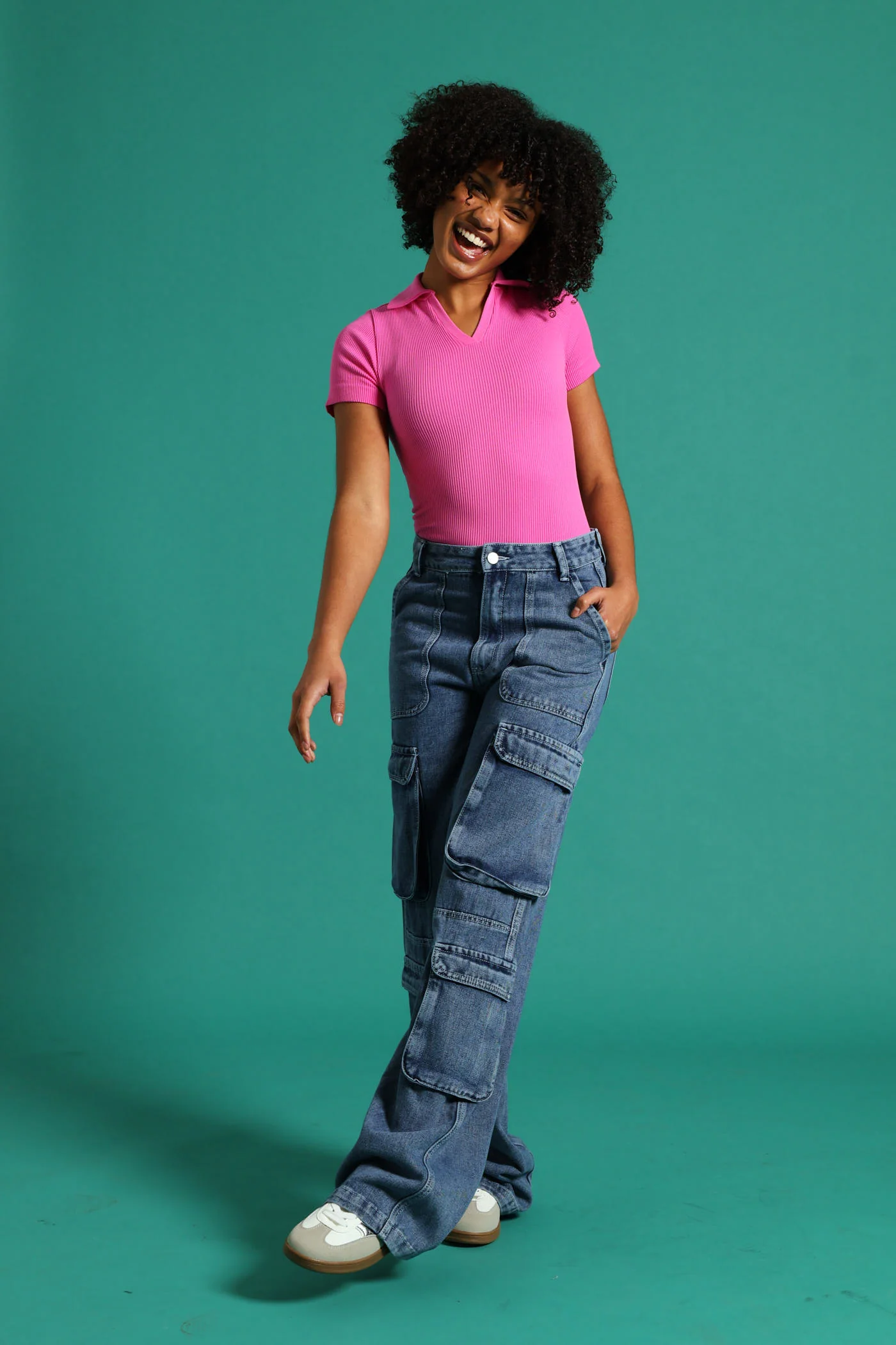 Girls Rigid Cargo Wide Leg Denim - Dark Blue - Image 2