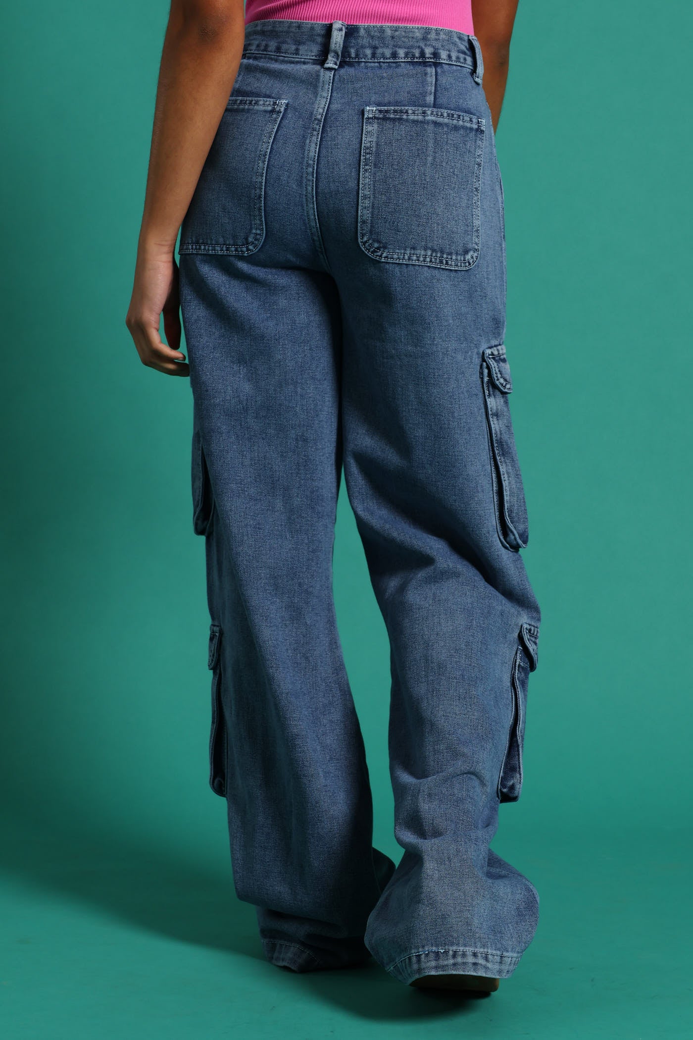 Girls Rigid Cargo Wide Leg Denim - Dark Blue - Image 4