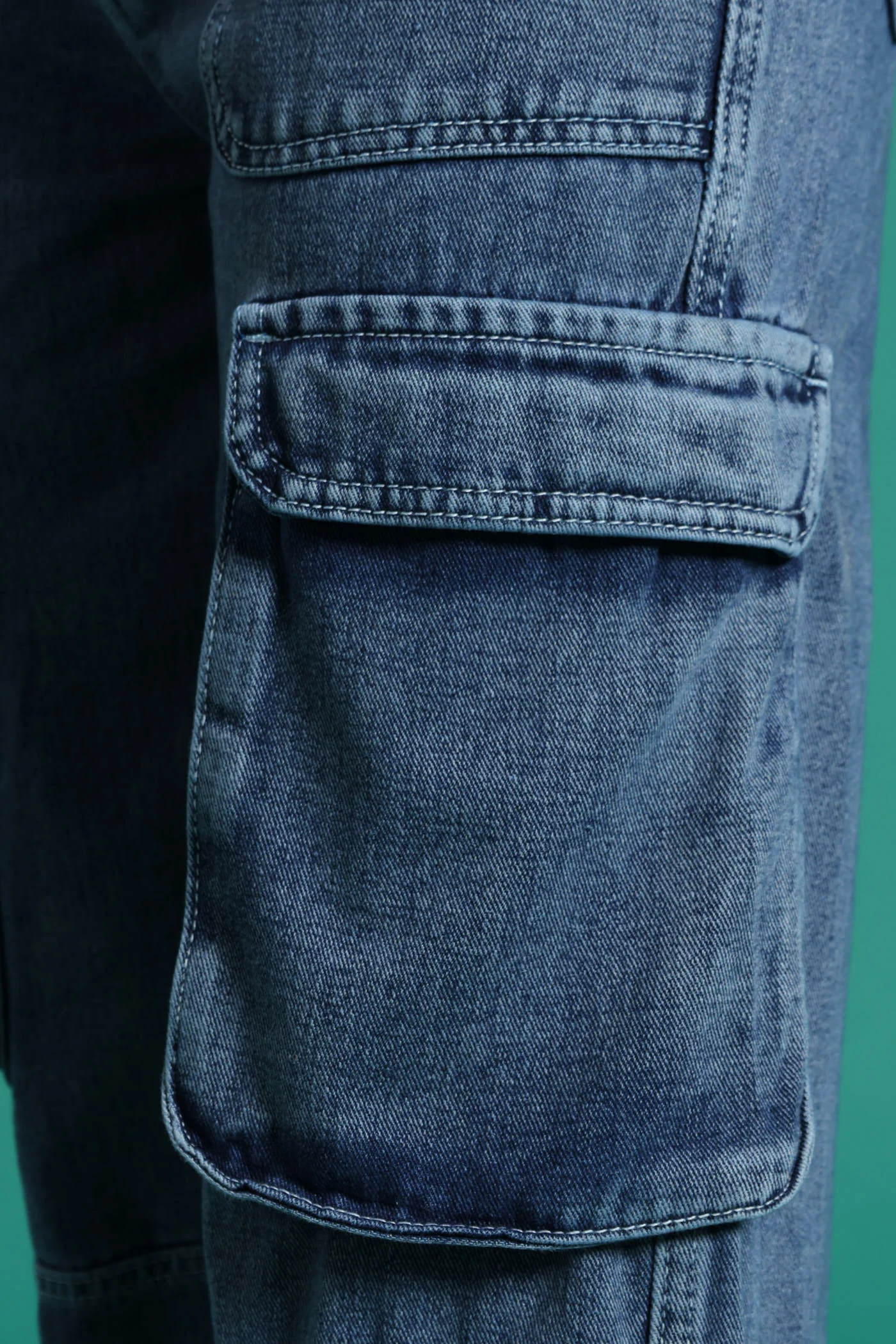 Girls Rigid Cargo Wide Leg Denim - Dark Blue - Image 6