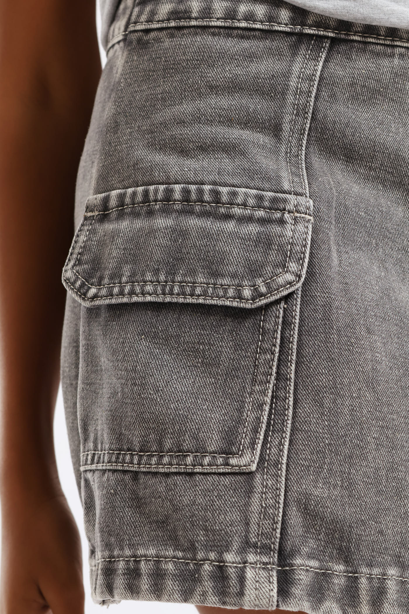 Girls Rigid Denim Cargo Skort - Grey - Image 3