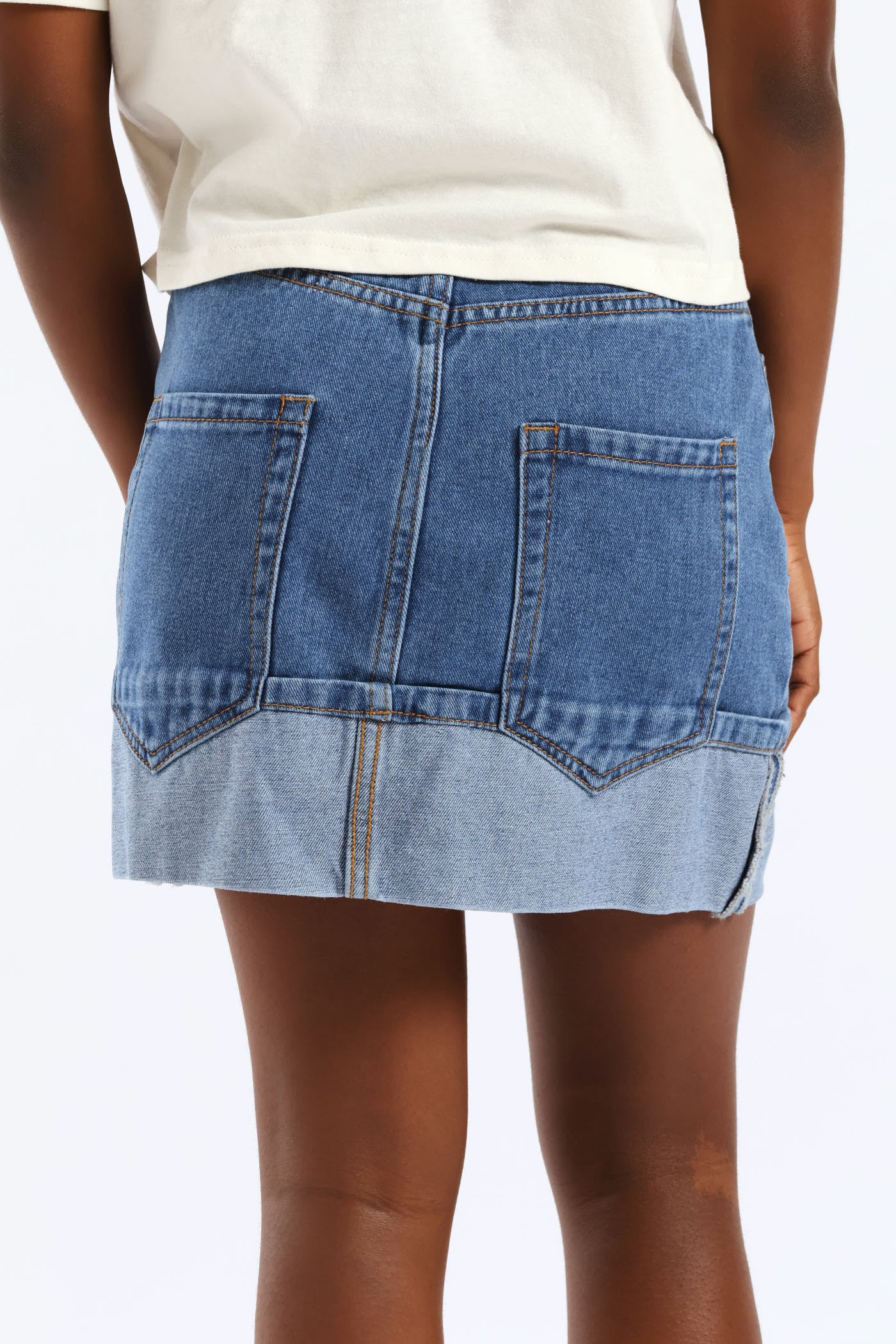 Girls Rigid Denim Fold Up Hem Skirt - Stonewash - Image 4